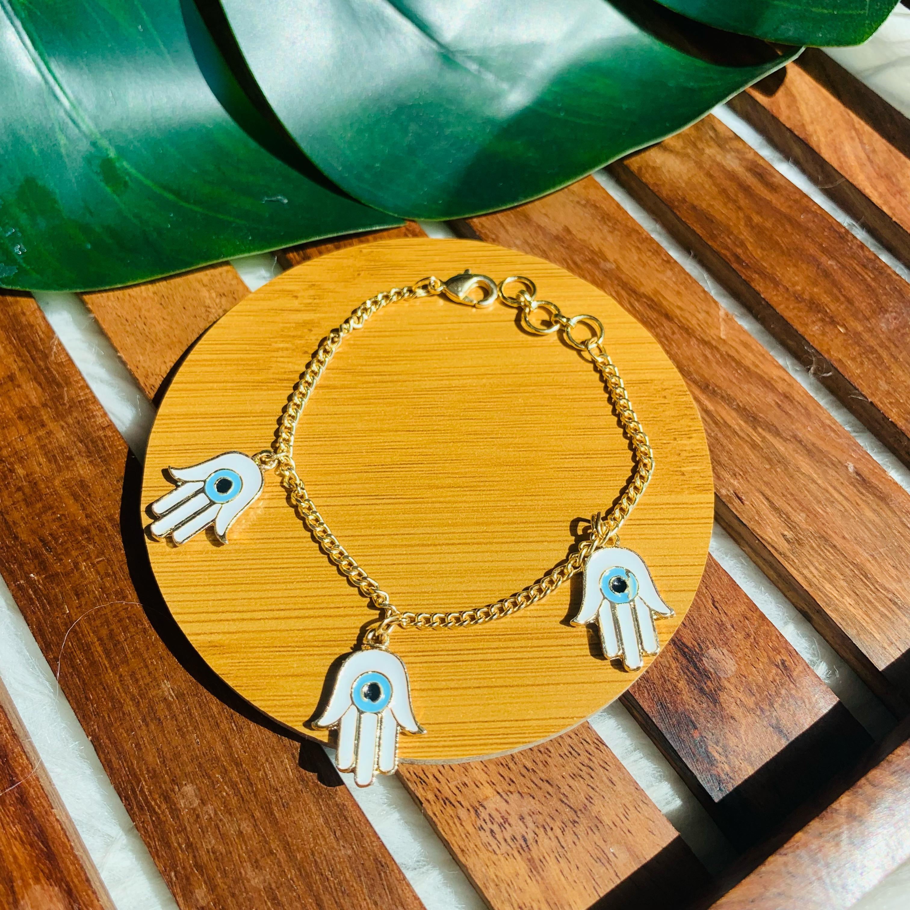 Hamsa Hand Triple Evil Eye Charm Bracelet