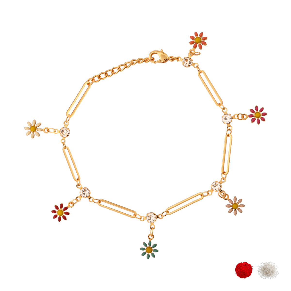 Trendy Bracelet with Hanging Enamel Flowers