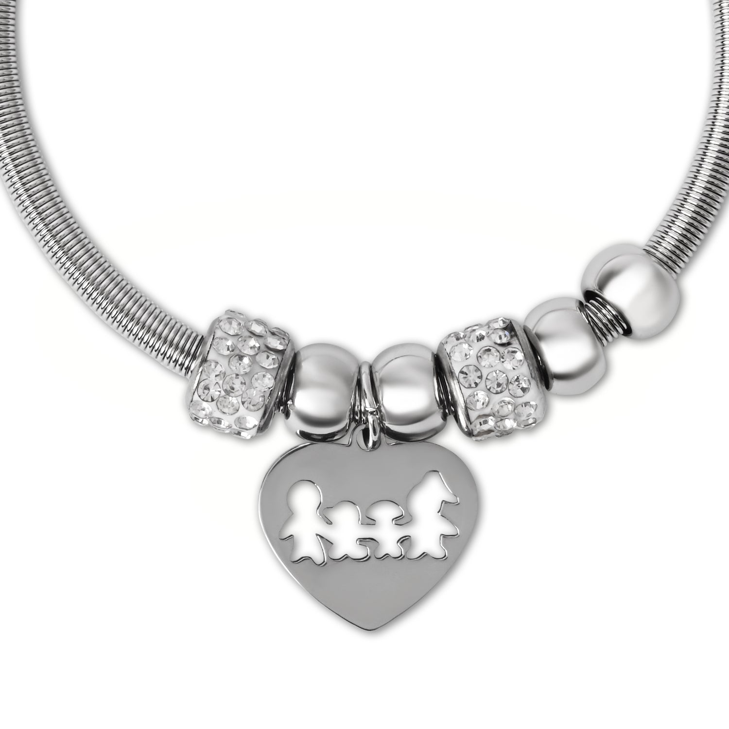 Silver-Toned Family Heart Charm Bracelet