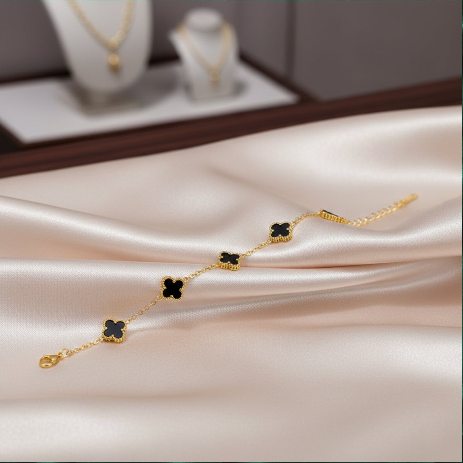 Eleven- Minimal Clover BLack Bracelet