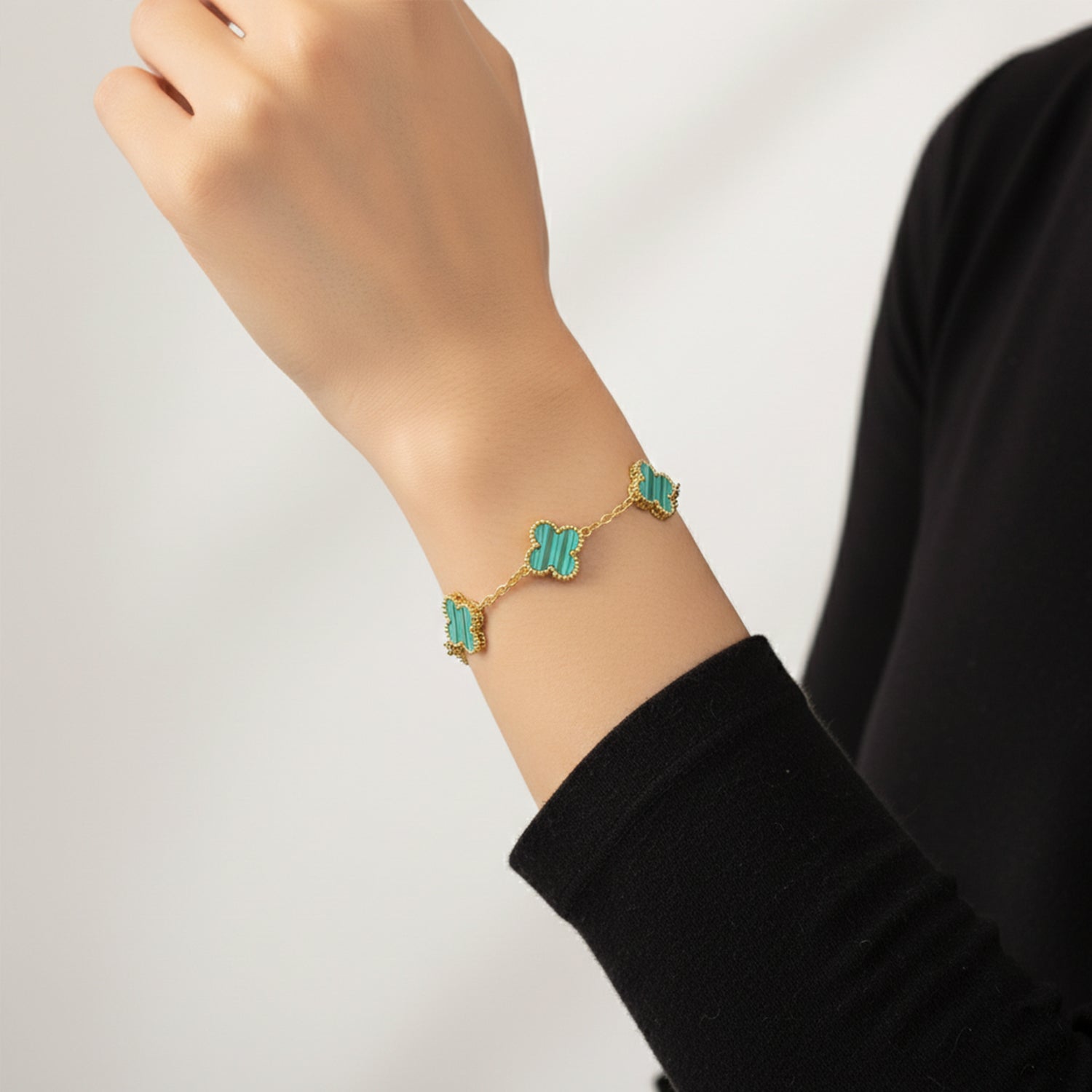 Eleven- Minimal Clover Mint Bracelet