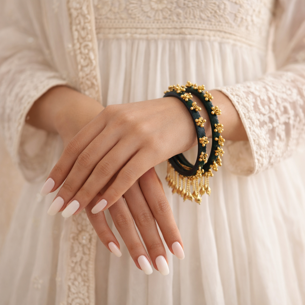 Indira- Green Heritage Ghungroo Bangles (Set of 2)