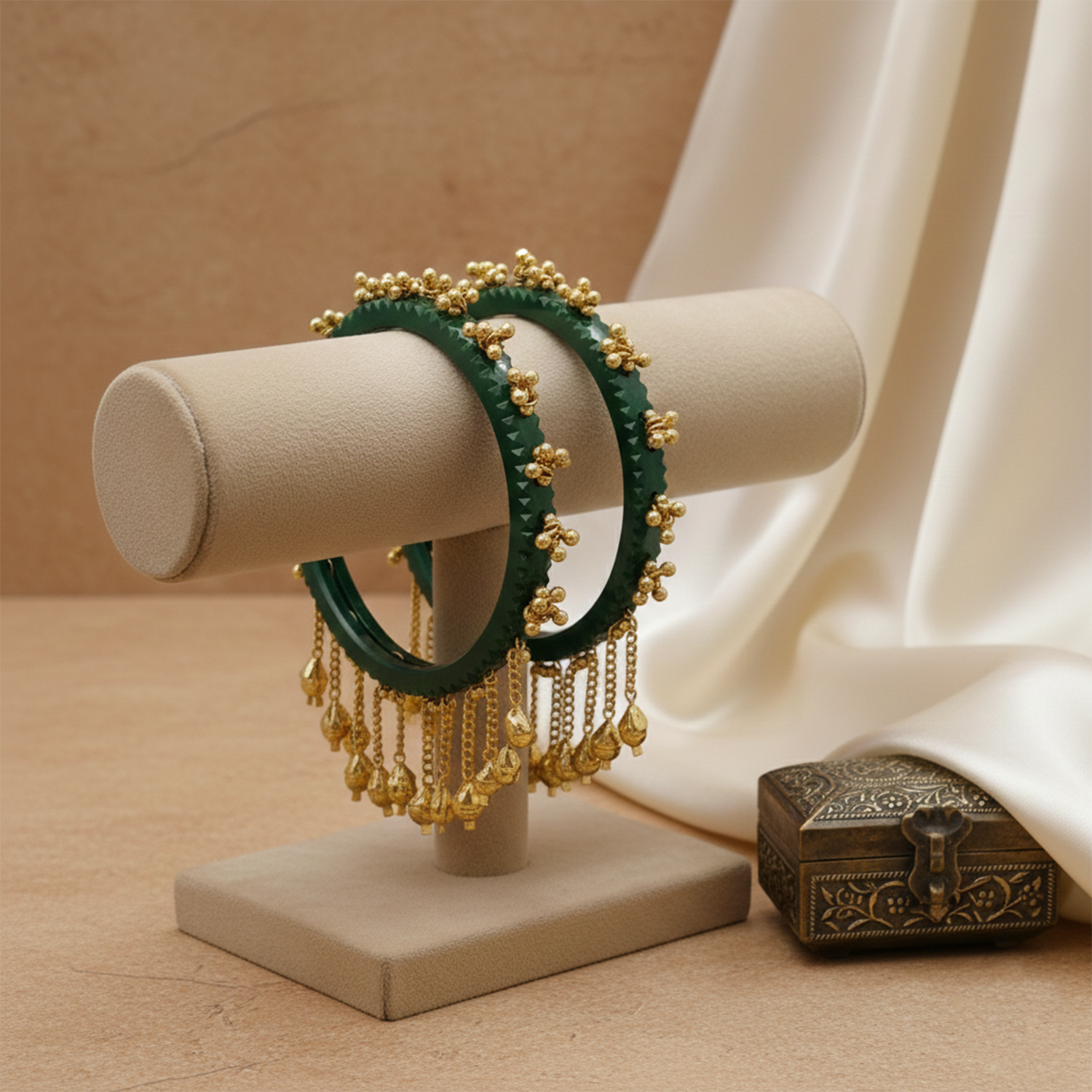 Indira- Green Heritage Ghungroo Bangles (Set of 2)