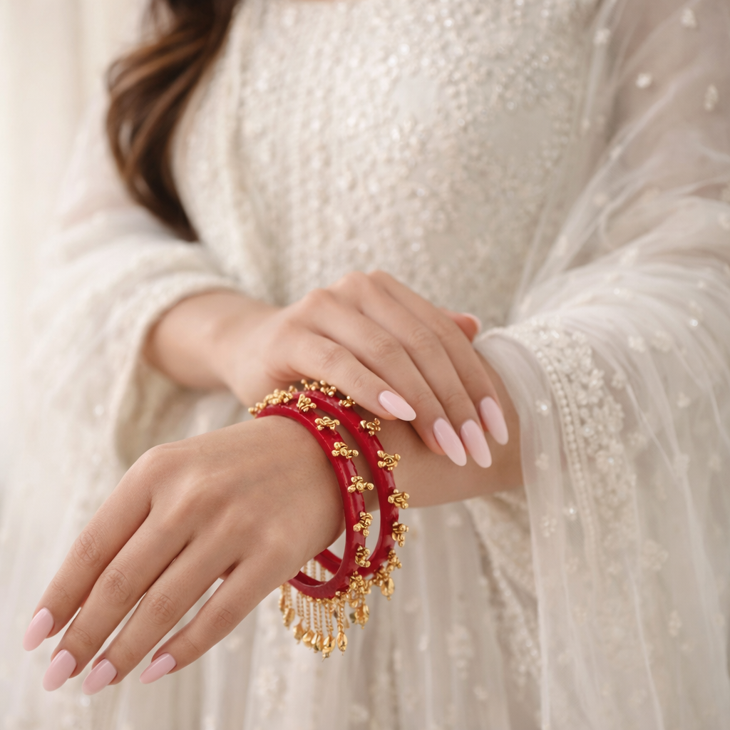 Indira -Red Heritage Ghungroo Bangles (Set of 2)