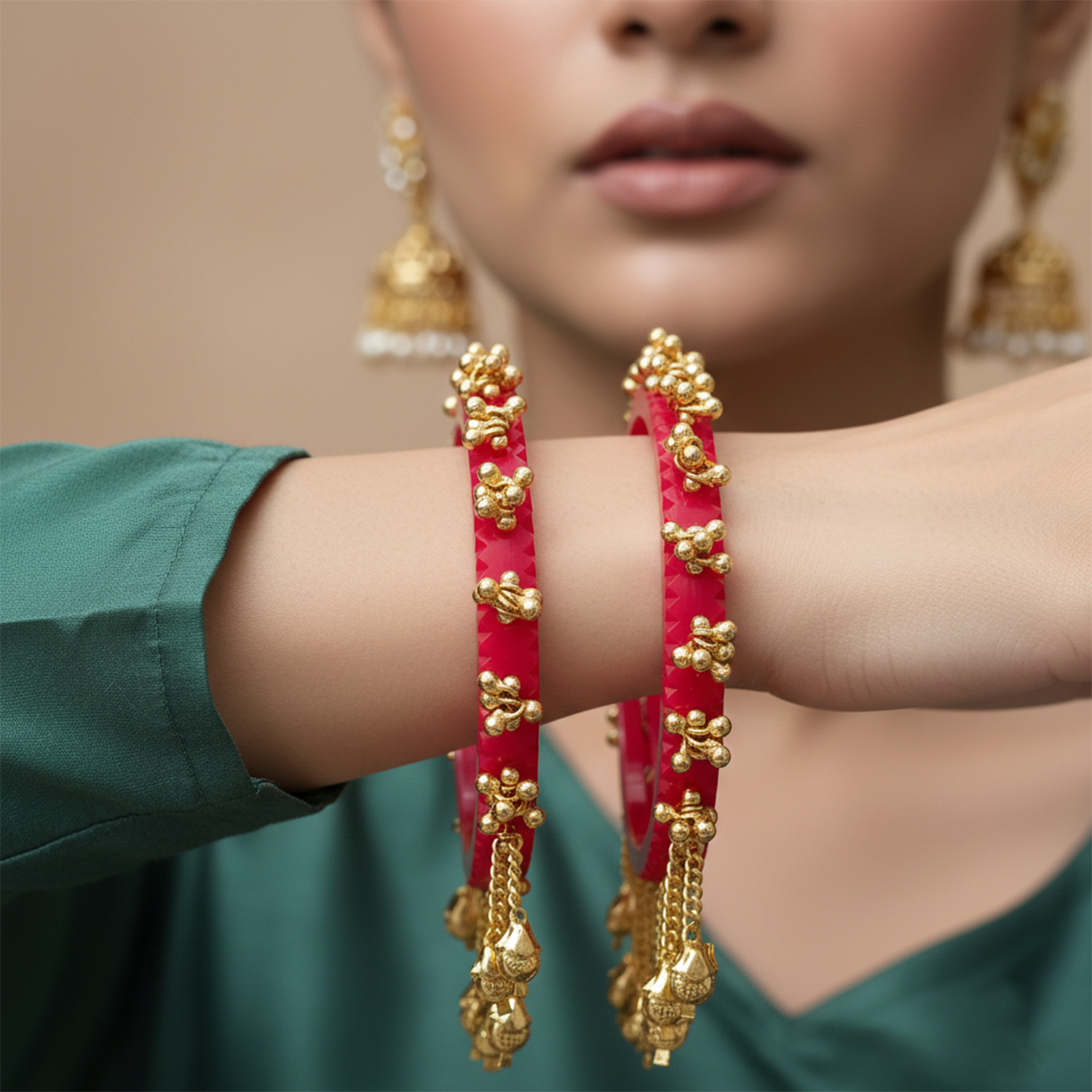 Indira -Red Heritage Ghungroo Bangles (Set of 2)