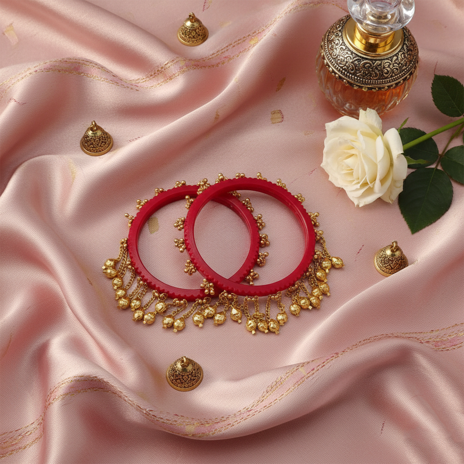 Indira -Red Heritage Ghungroo Bangles (Set of 2)