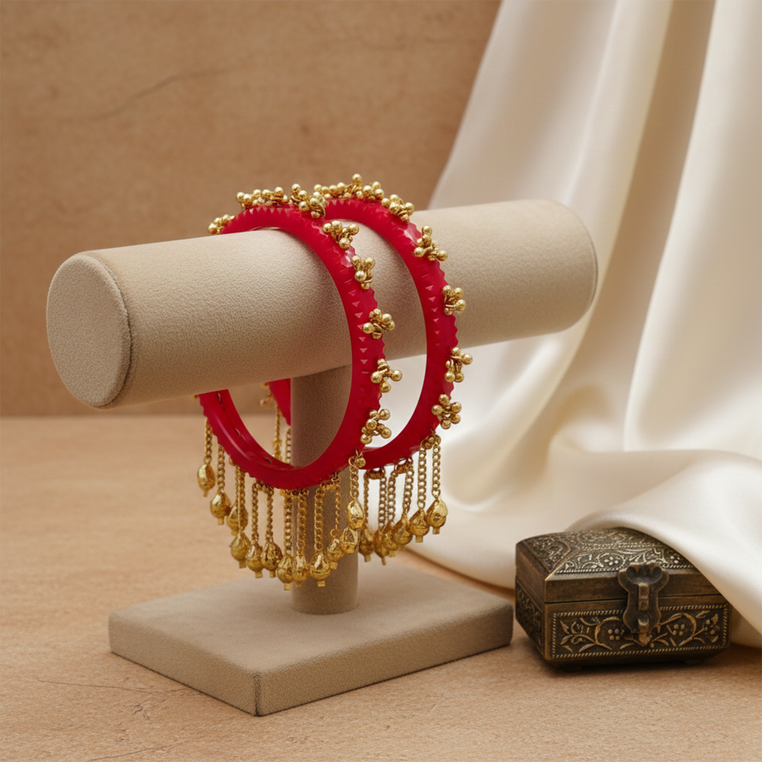 Indira -Red Heritage Ghungroo Bangles (Set of 2)