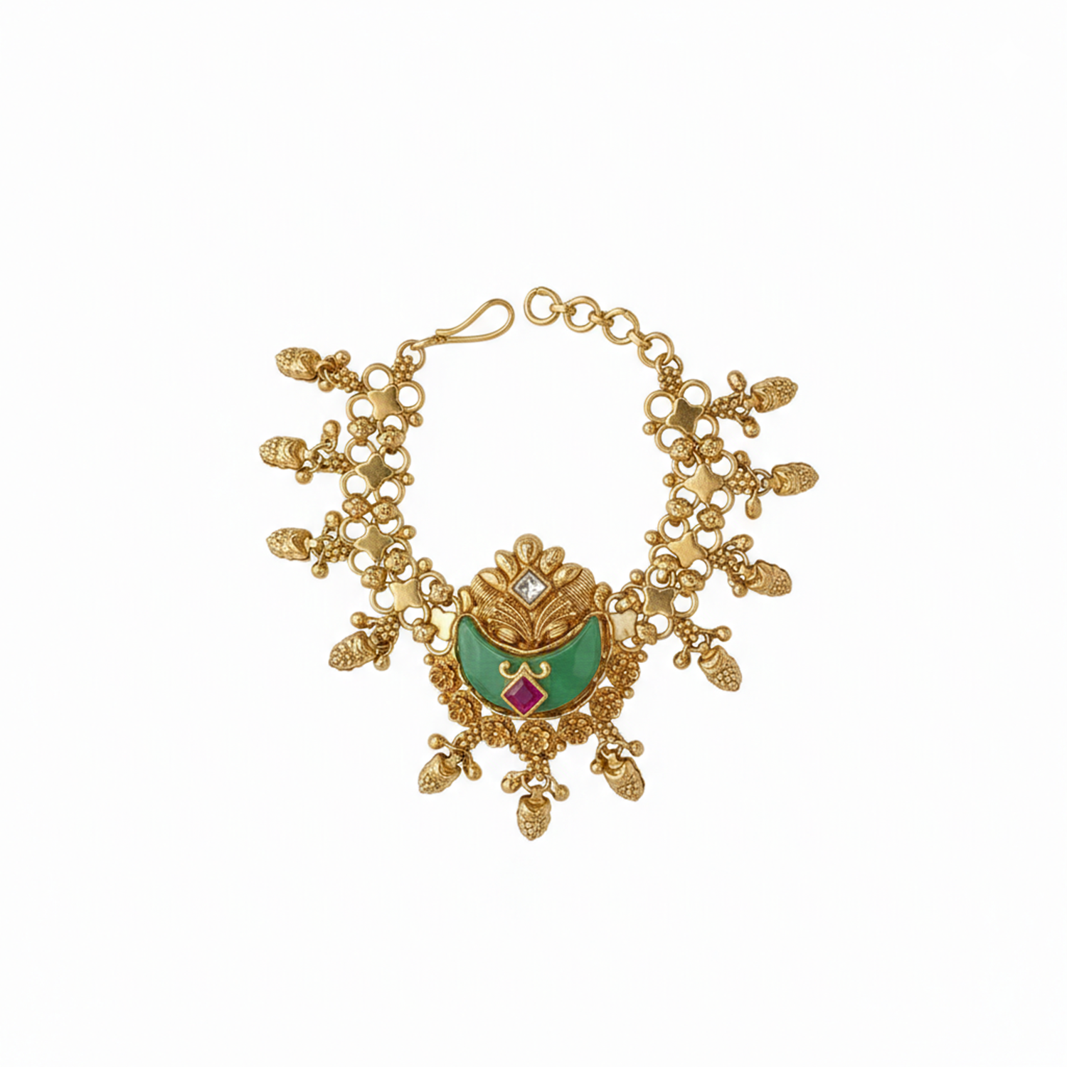 Chandrika- Heritage Crescent Bloom Antique Gold-Finish Bracelet.