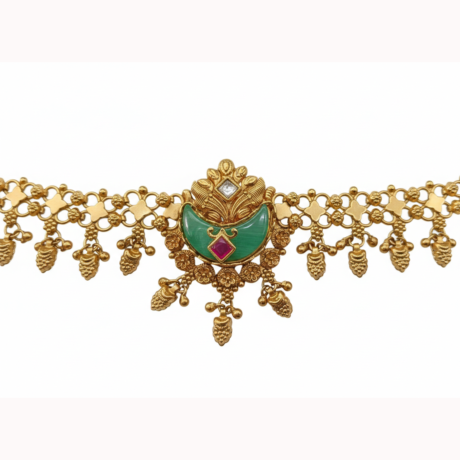 Chandrika- Heritage Crescent Bloom Antique Gold-Finish Bracelet.