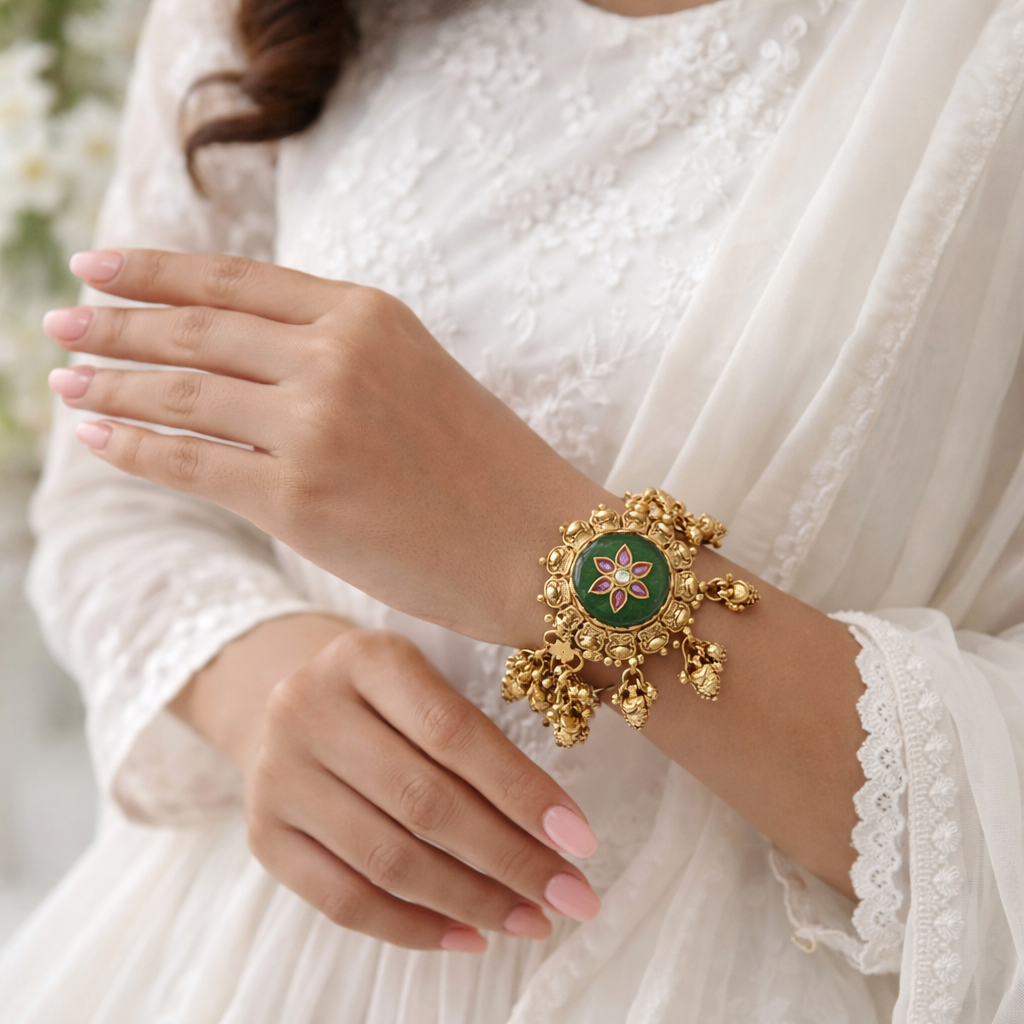 Vira- Heritage Antique Gold-Finish Floral Bracelet