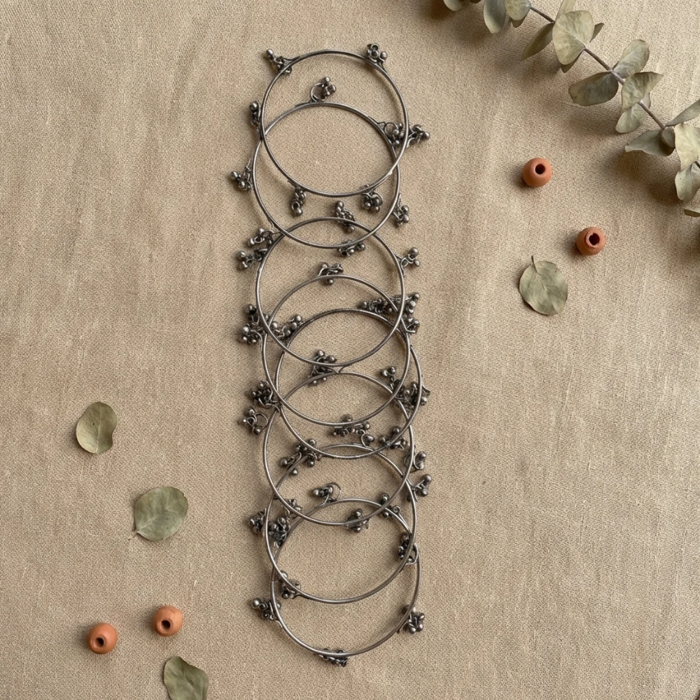 Traditional Kashmiri Oxidised Black -Tone Ghungroo Bangles (Pack of 8)