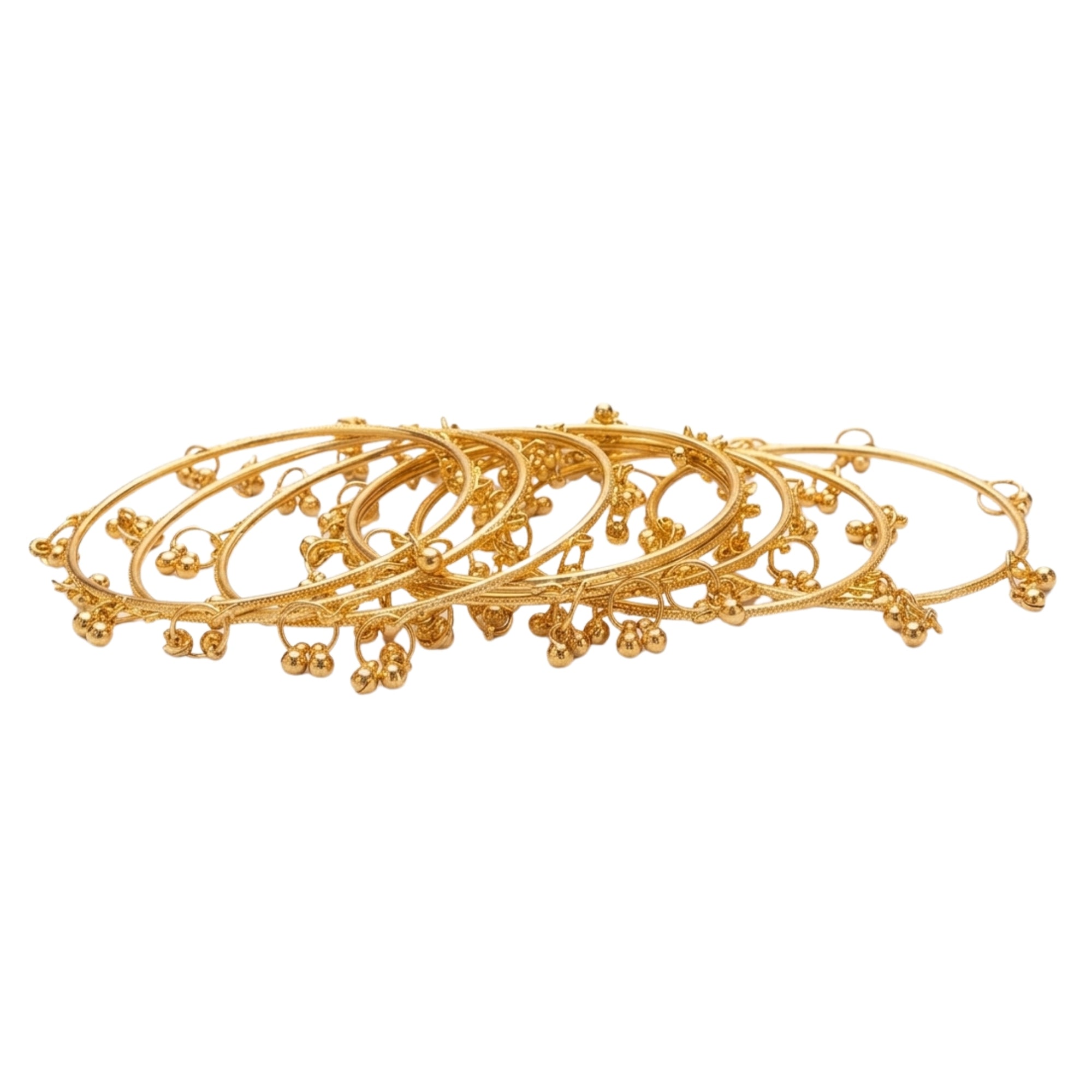 Traditional Kashmiri Gold-Tone Ghungroo Bangles (Pack of 8)