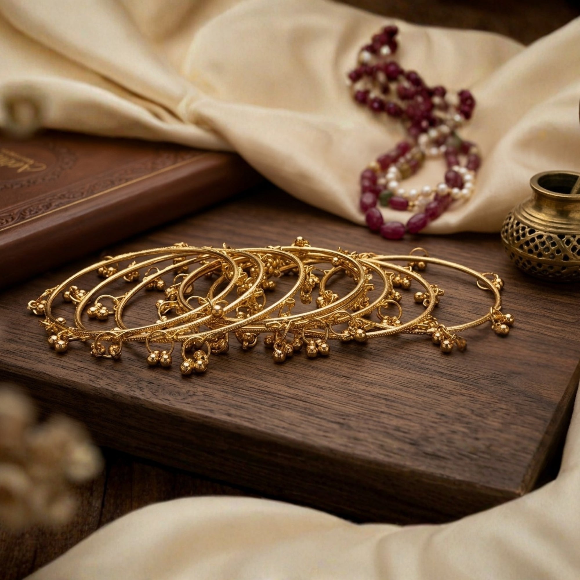 Traditional Kashmiri Gold-Tone Ghungroo Bangles (Pack of 8)