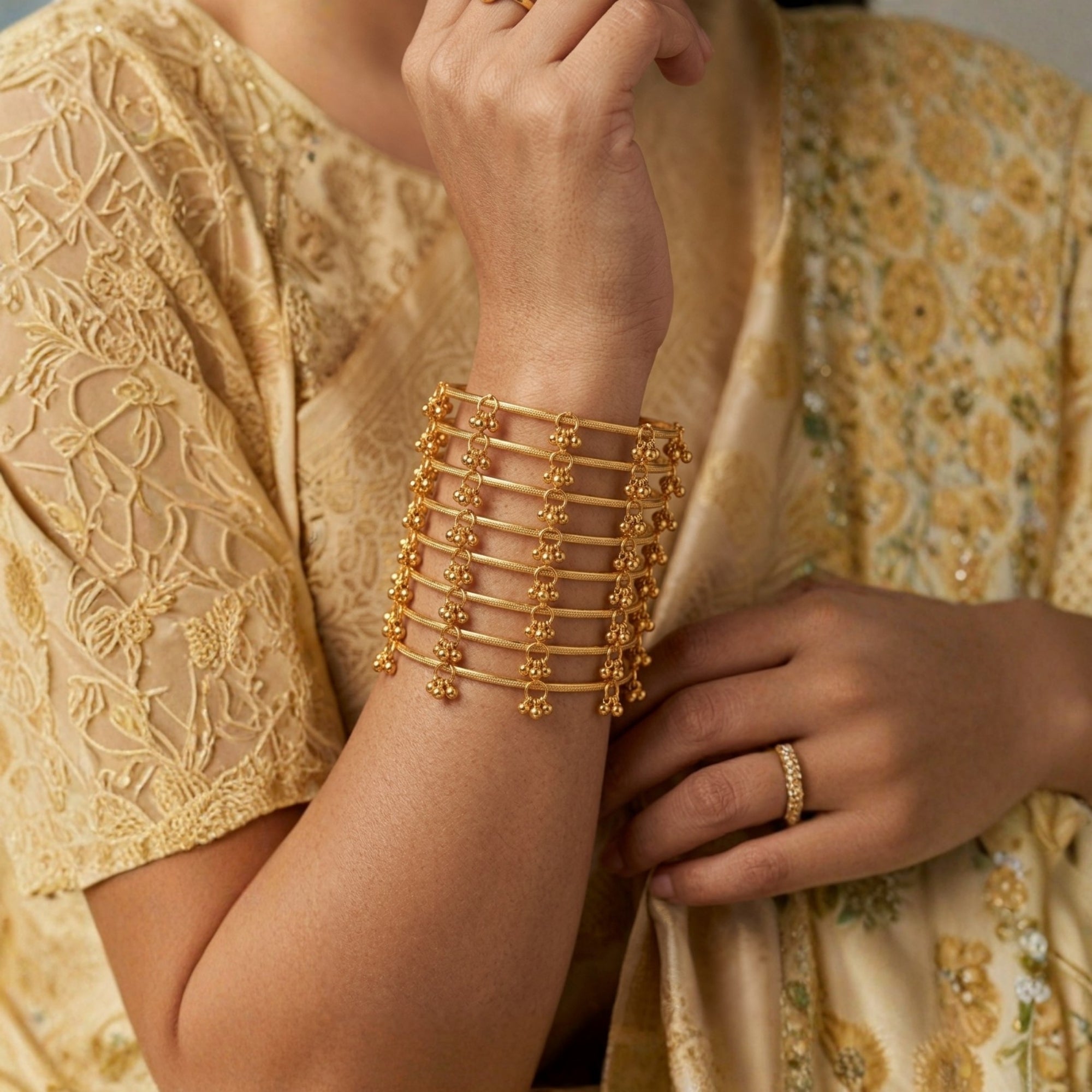 Traditional Kashmiri Gold-Tone Ghungroo Bangles (Pack of 8)