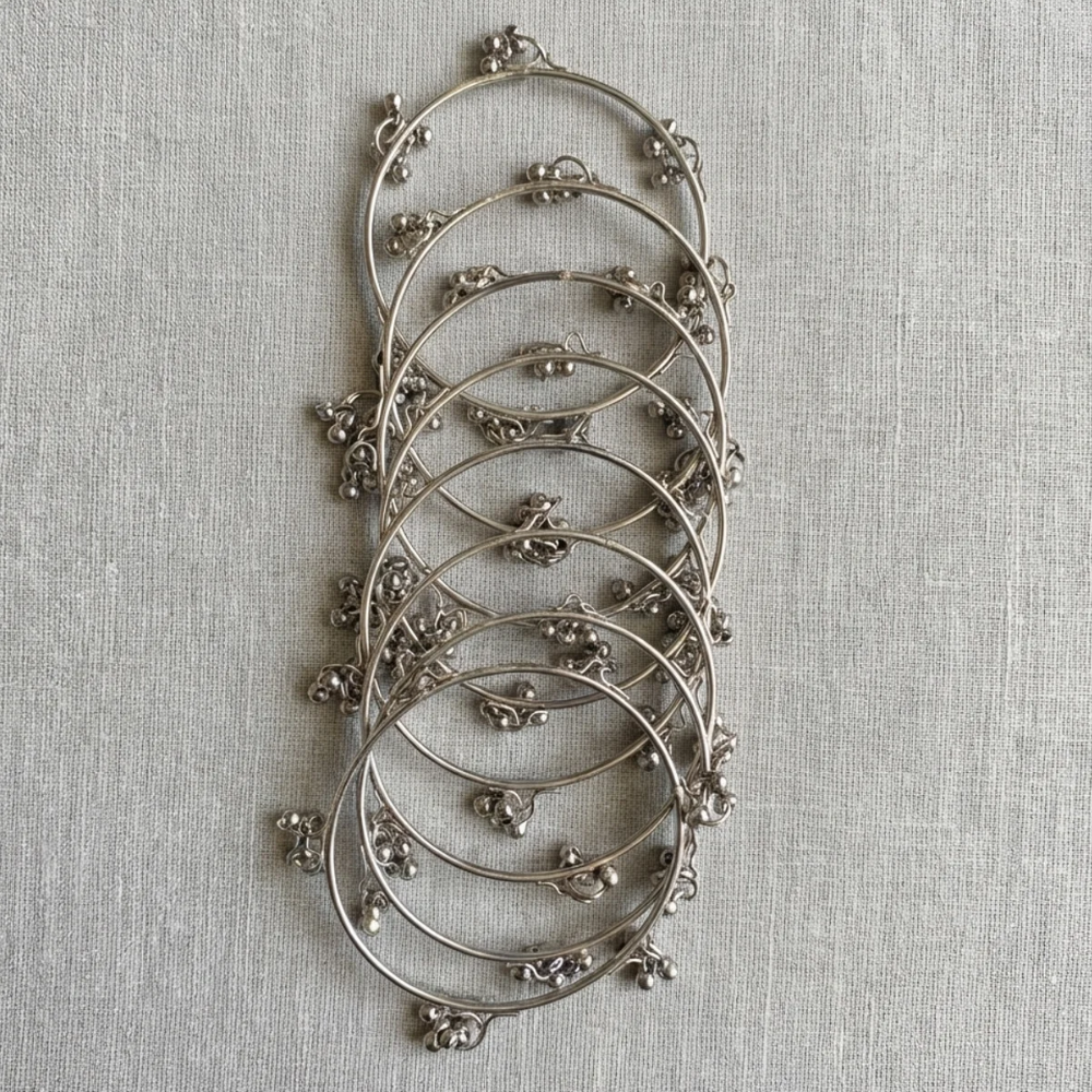 Traditional Kashmiri Silver-Tone Ghungroo Bangles (Pack of 8)