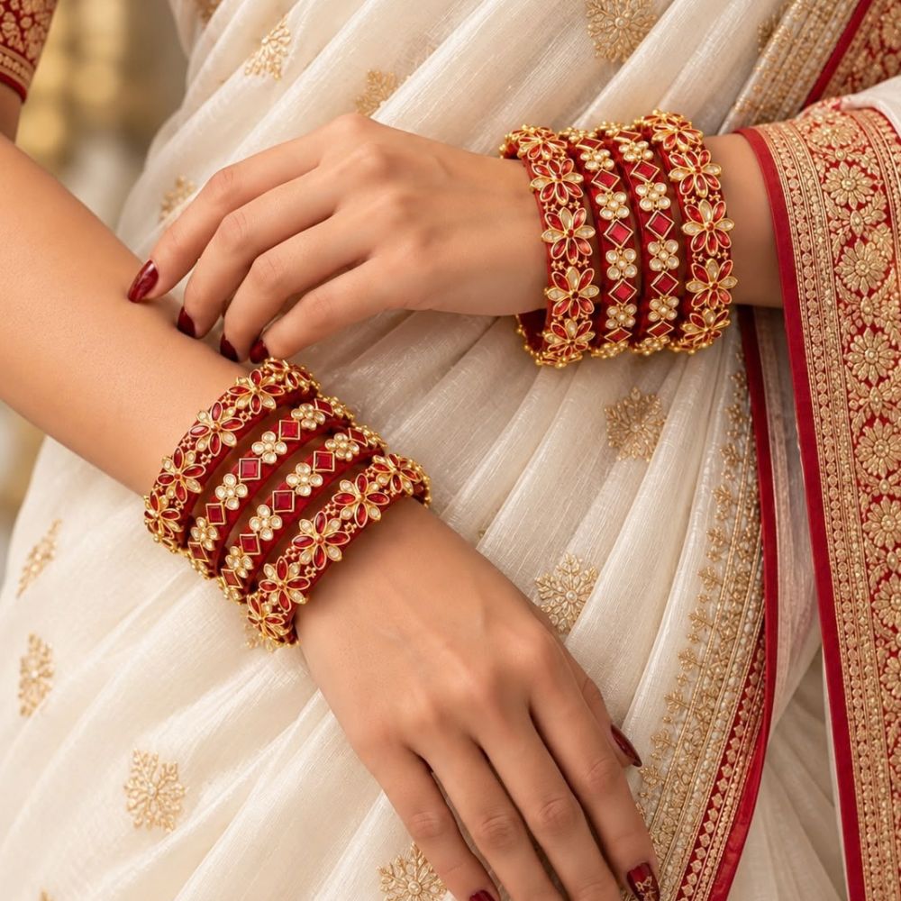 Ridhima – Maroon Floral Stone Studded Bangles Set