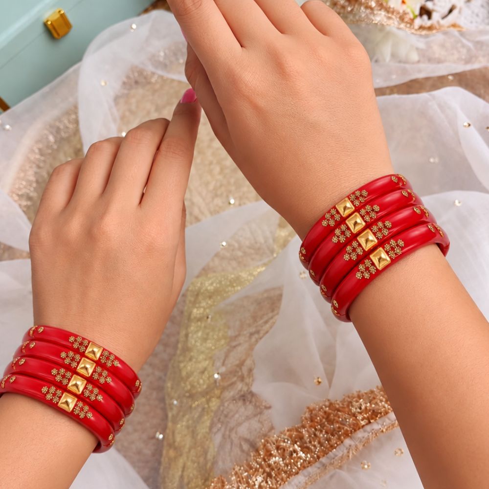 Praanya - Praanya Embellished Glass Bangles Set of 8