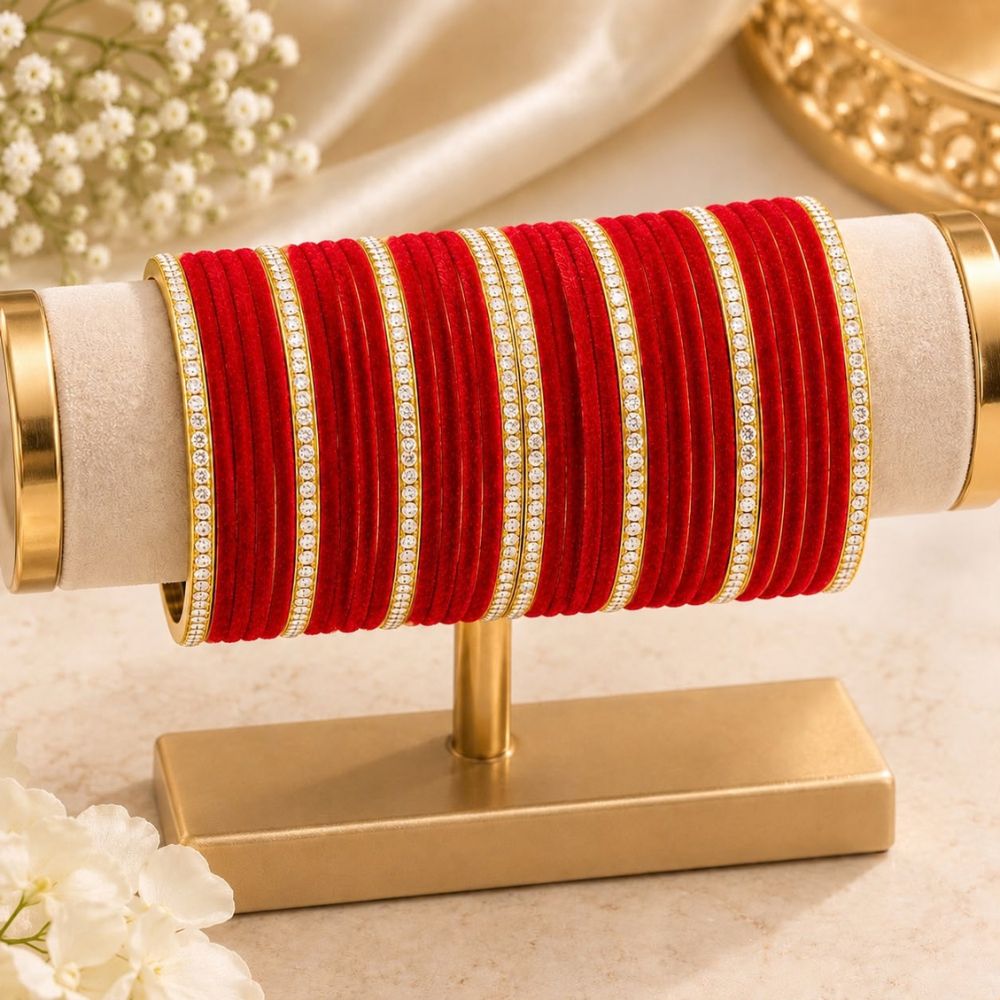 Divyasha – Red Velvet Glass Bangles Sets of 24