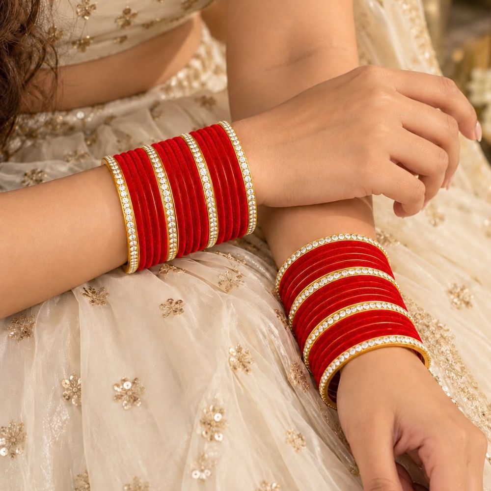 Divyasha – Red Velvet Glass Bangles Sets of 24