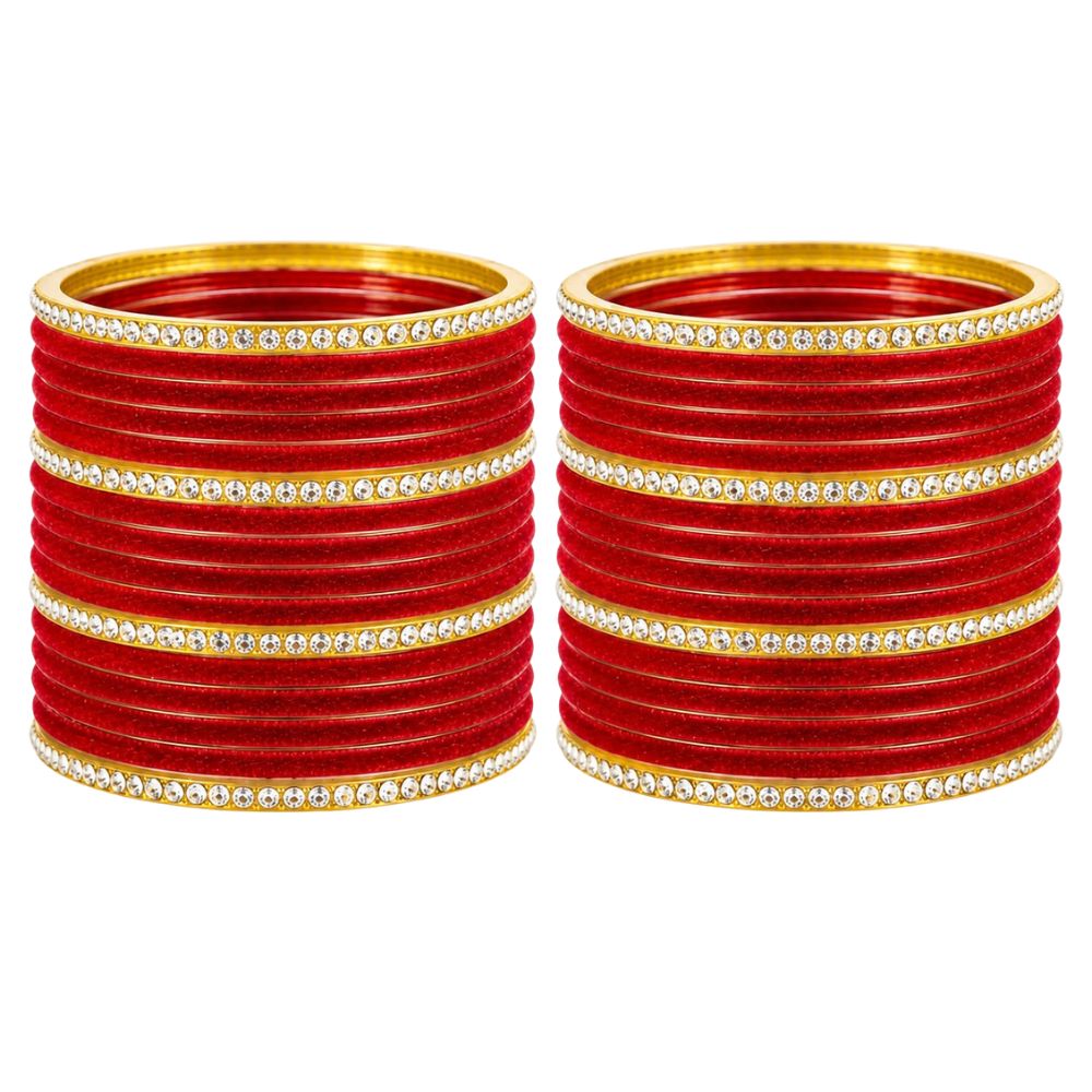 Divyasha – Red Velvet Glass Bangles Sets of 24