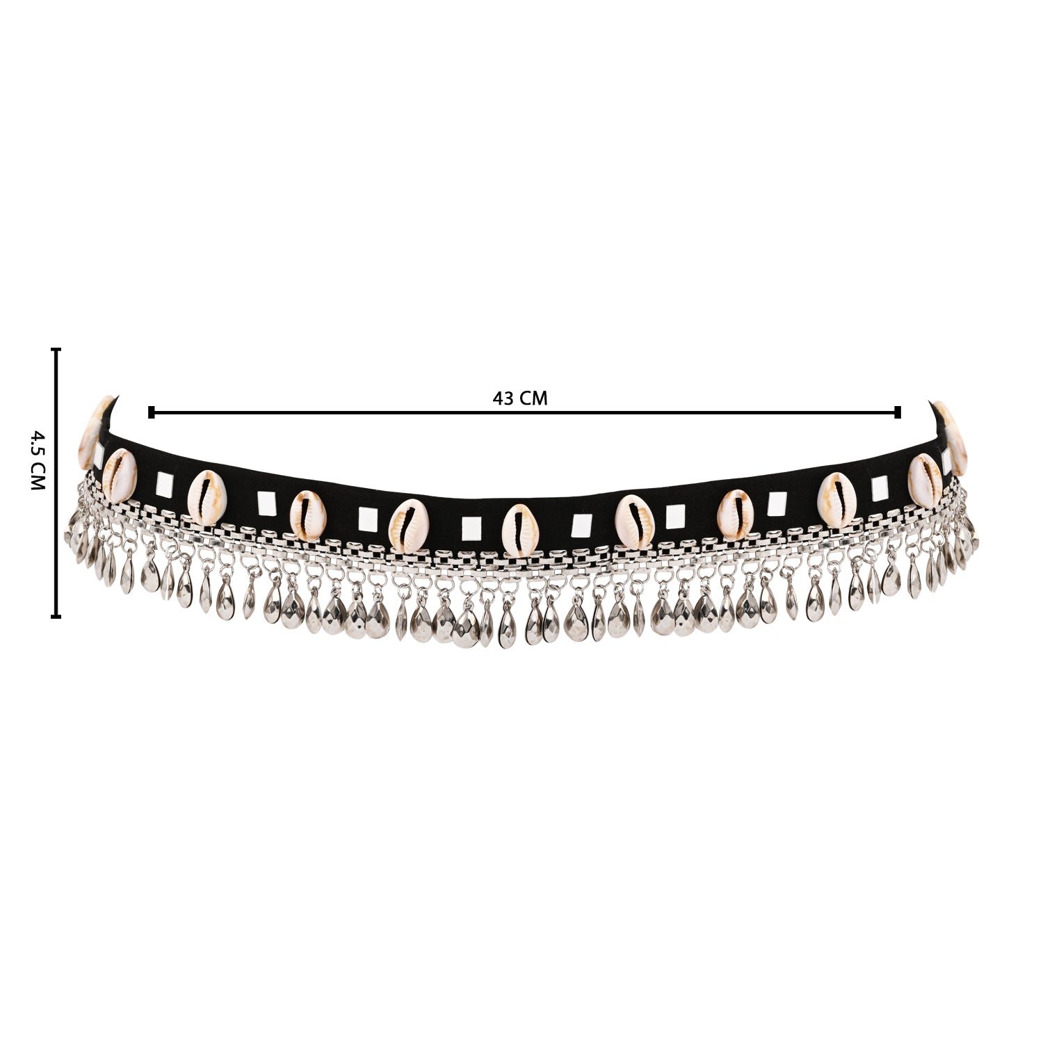 Ethnic Oxidised Cowrie Belt- Black Thread with Silver Danglers