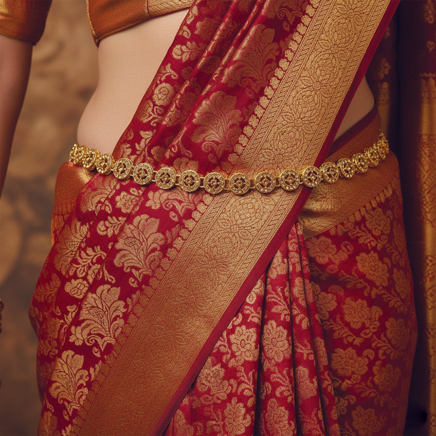 Gold plated adjustable waist chain for women traditional kamarband