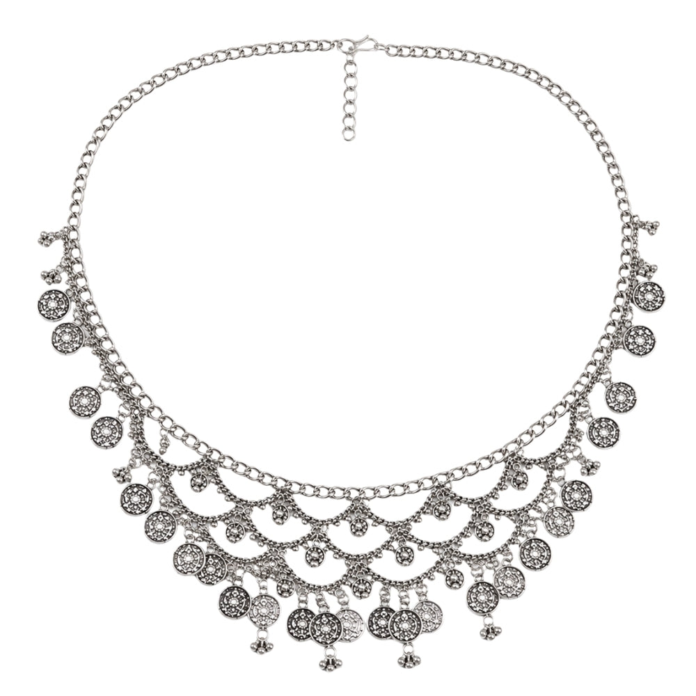 Vasudha- Silver Oxidised Coin Layered Kamarbandh Waist Chain