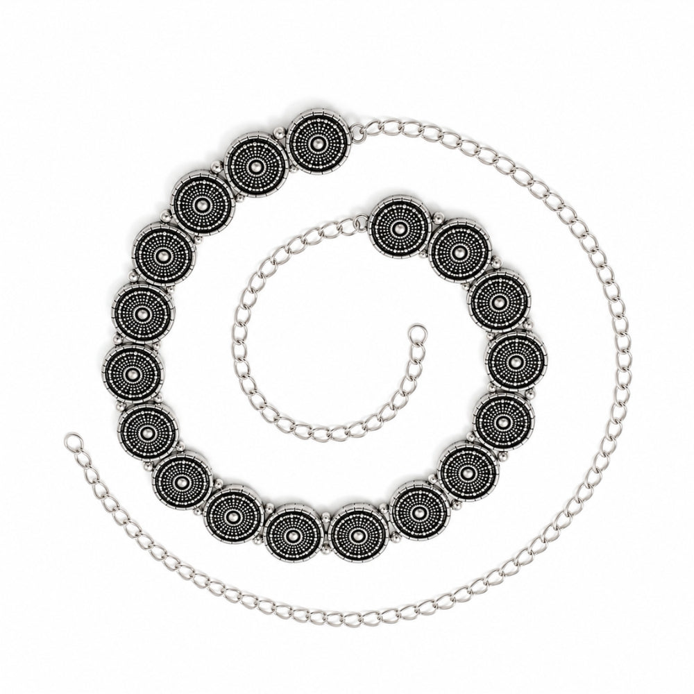 Nivira- Silver Oxidised Multicolour Floral Kamarbandh Waist Chain