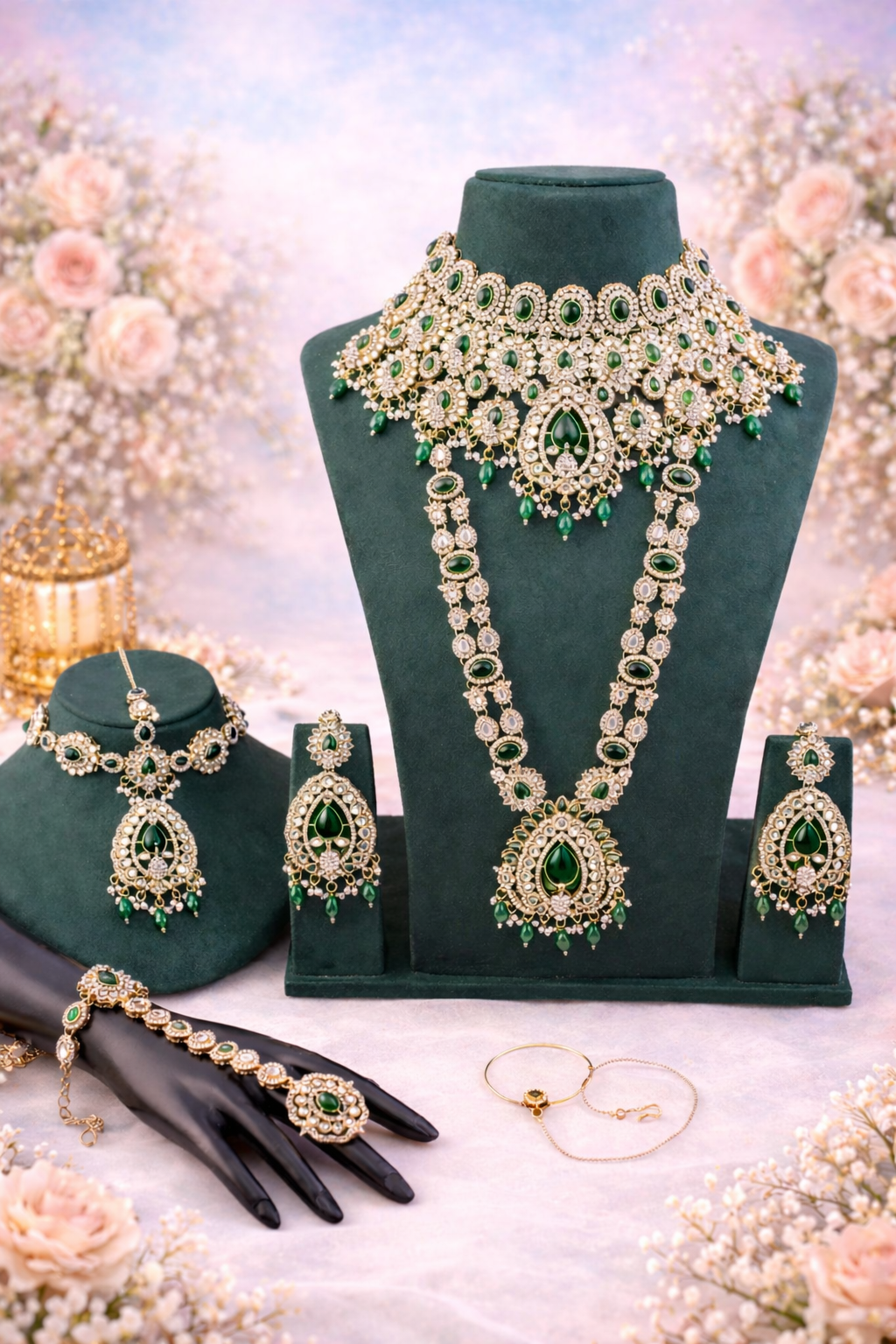 Padmavathi- Royal Emerald Polki Kundan Bridal Set