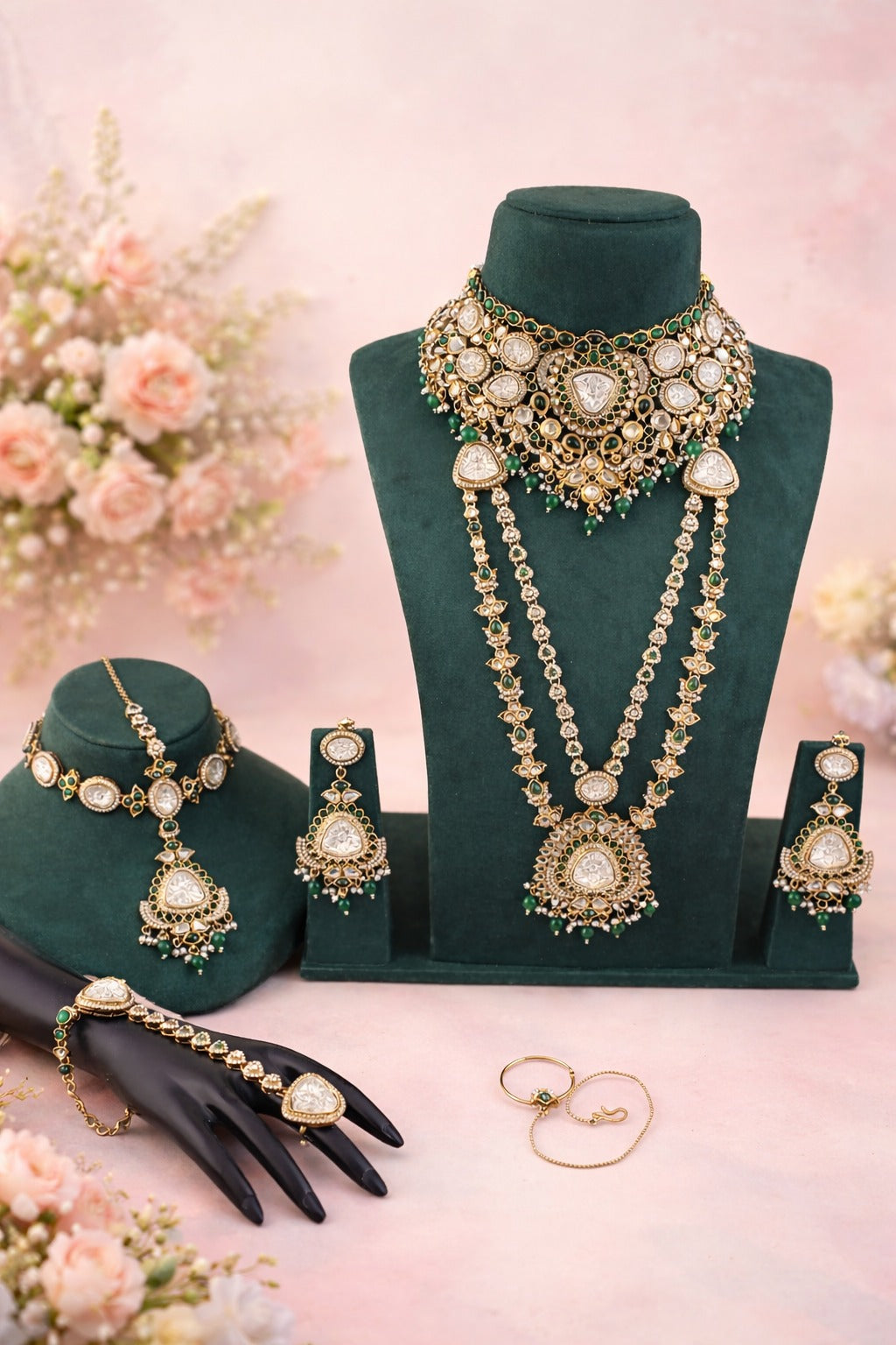 Noorika- Classic Emerald Polki Kundan Bridal Set