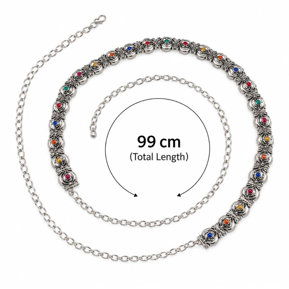 Sihaab Oxidised Silver Multicolour Bell Chain