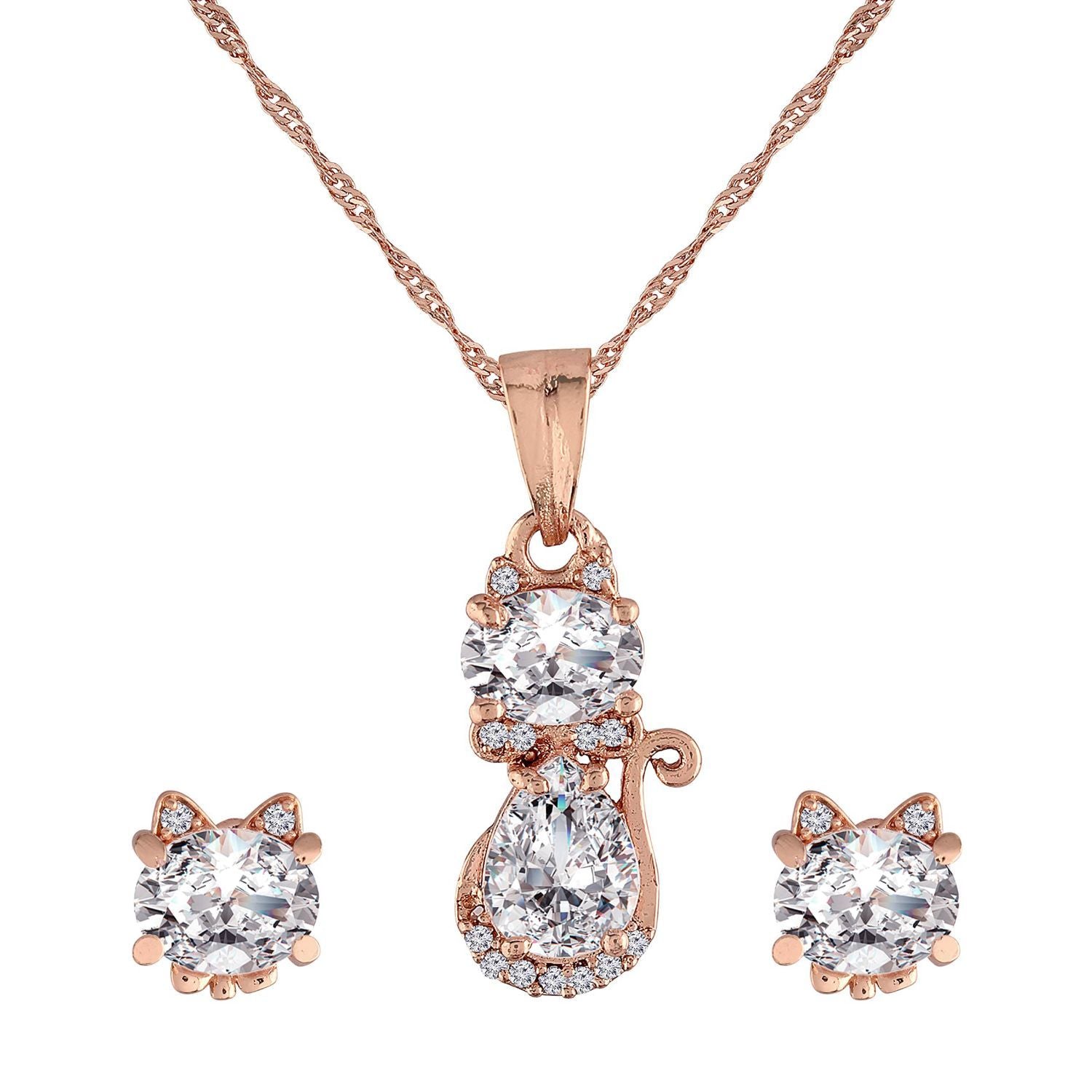 Rose Gold Cubic Zirconia Pendant Set & Adjustable Bracelet