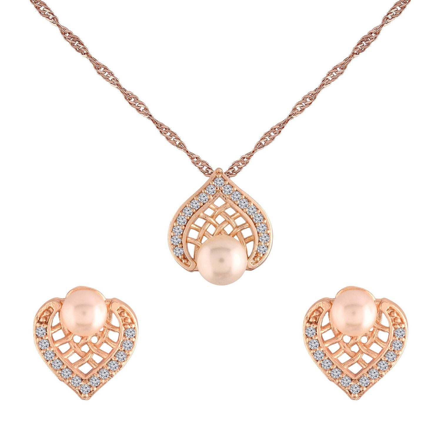 Rose Gold Cubic Zirconia Pendant Set & Adjustable Bracelet