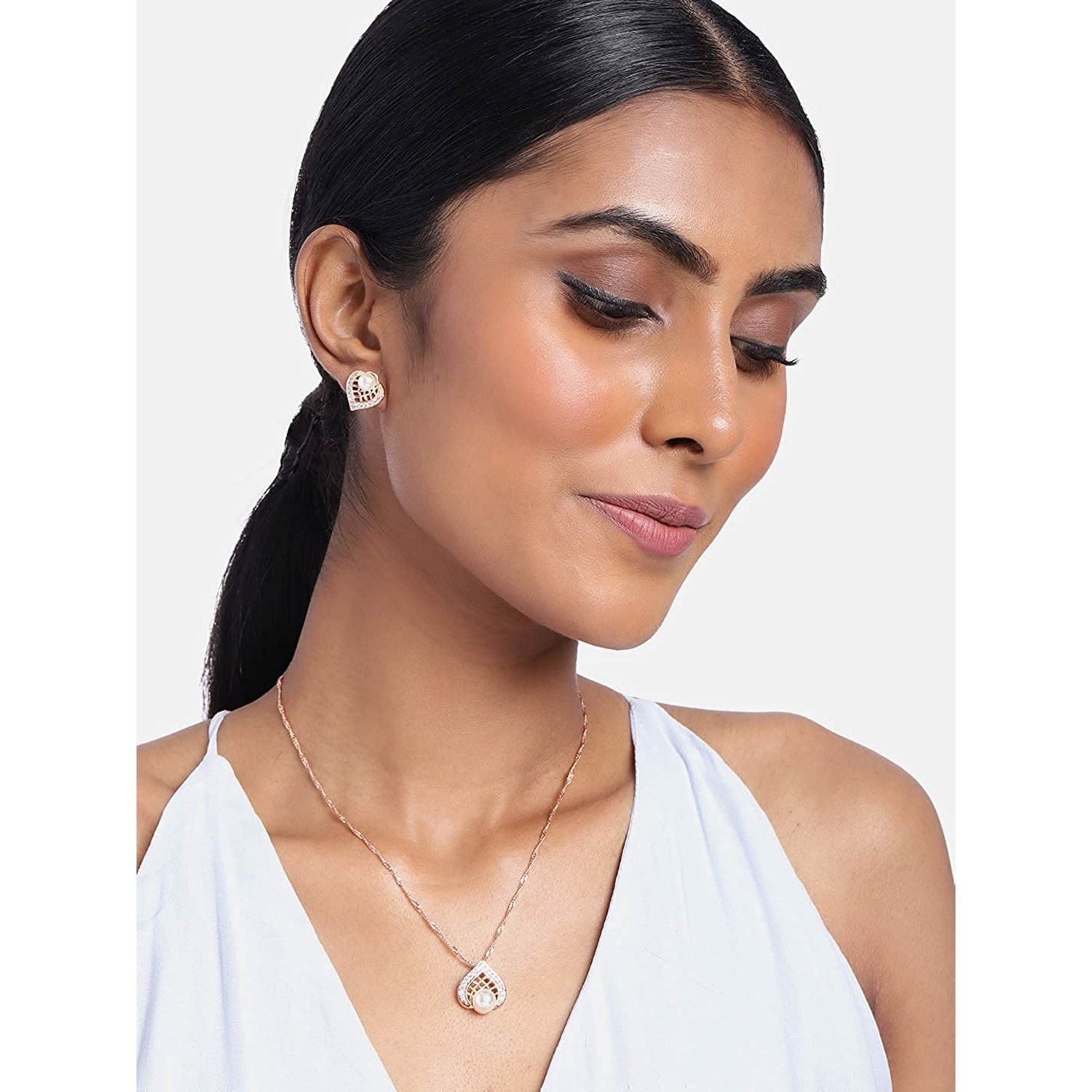 Rose Gold Cubic Zirconia Pendant Set & Adjustable Bracelet