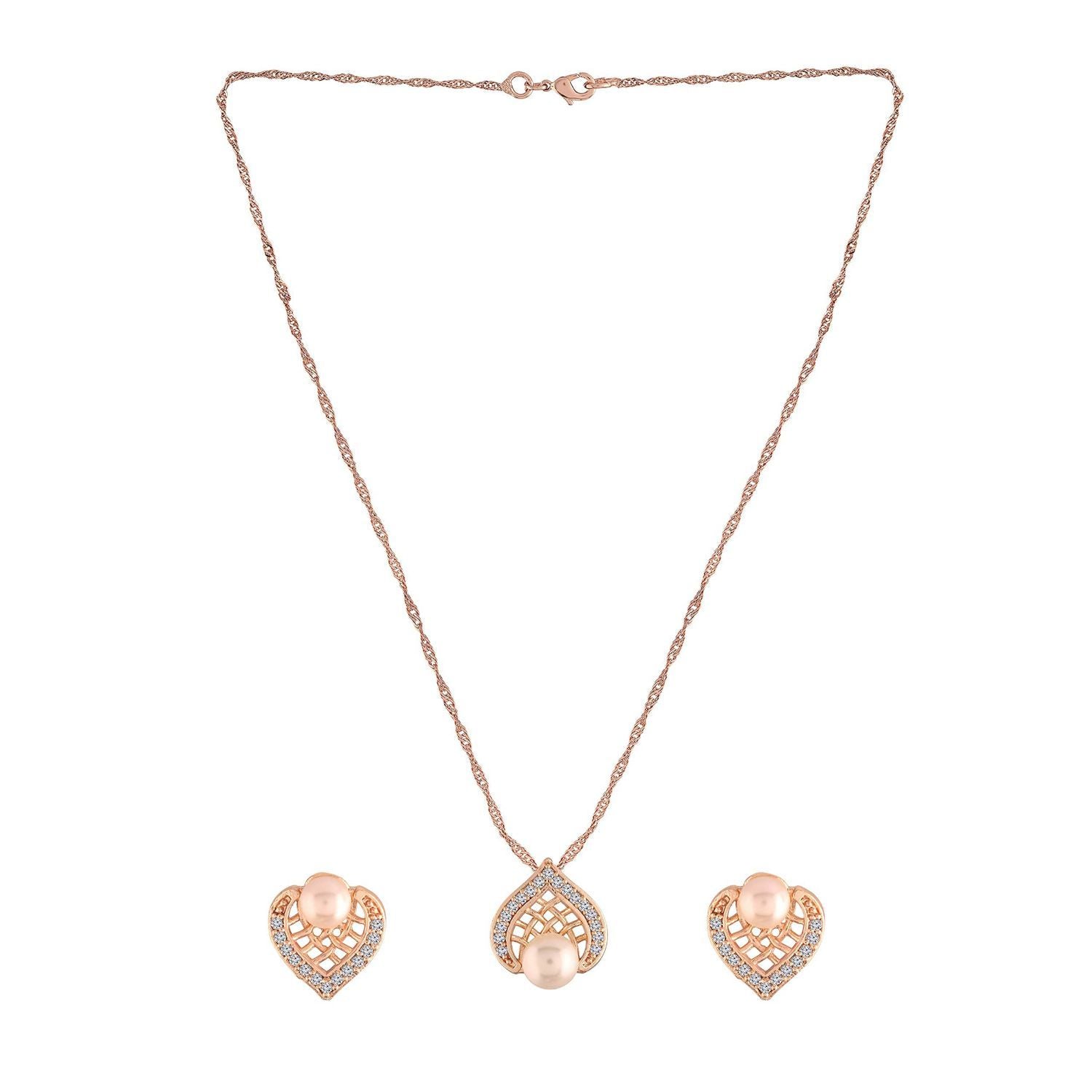 Rose Gold Cubic Zirconia Pendant Set & Adjustable Bracelet