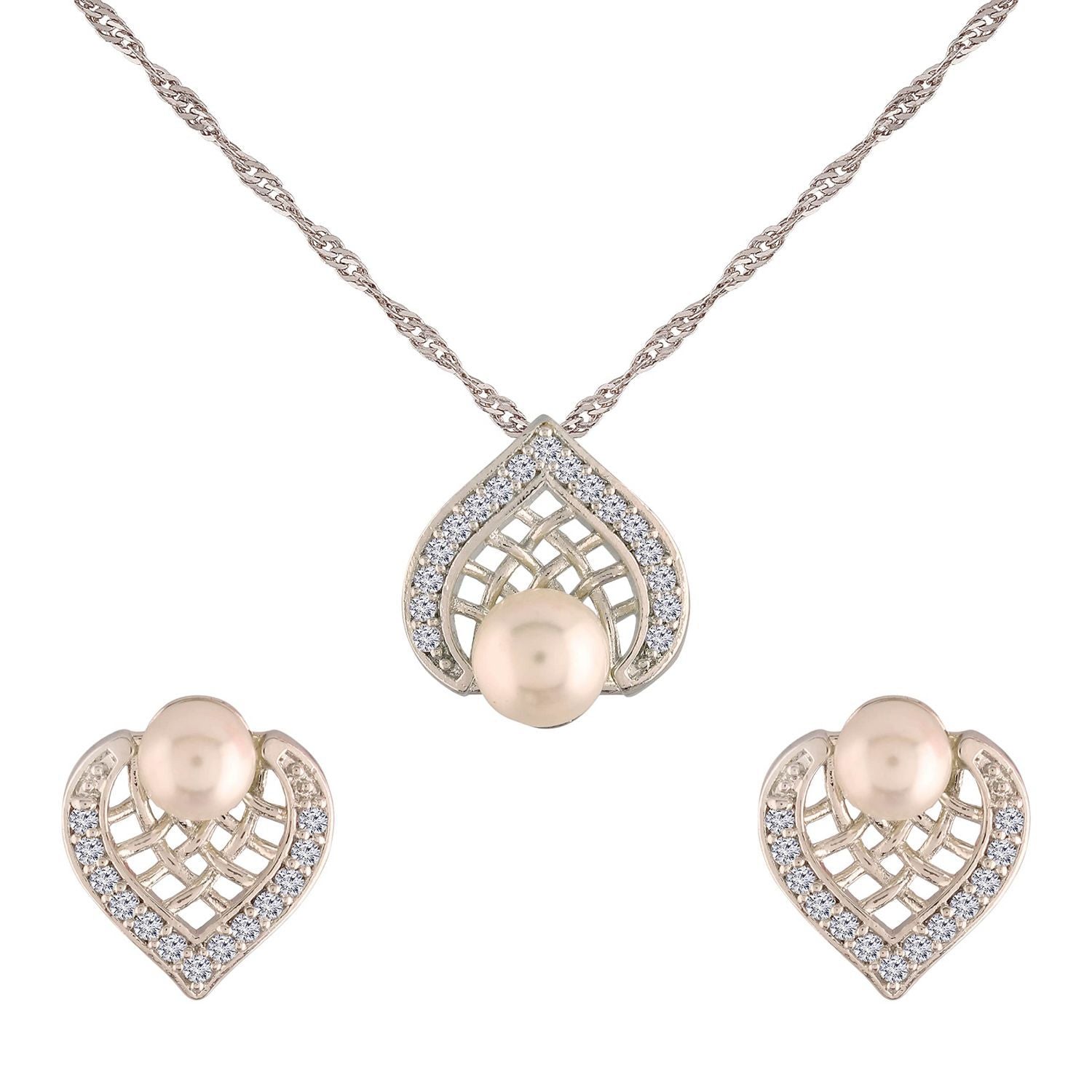 Silver Cubic Zirconia Pendant Set & Adjustable Bracelet