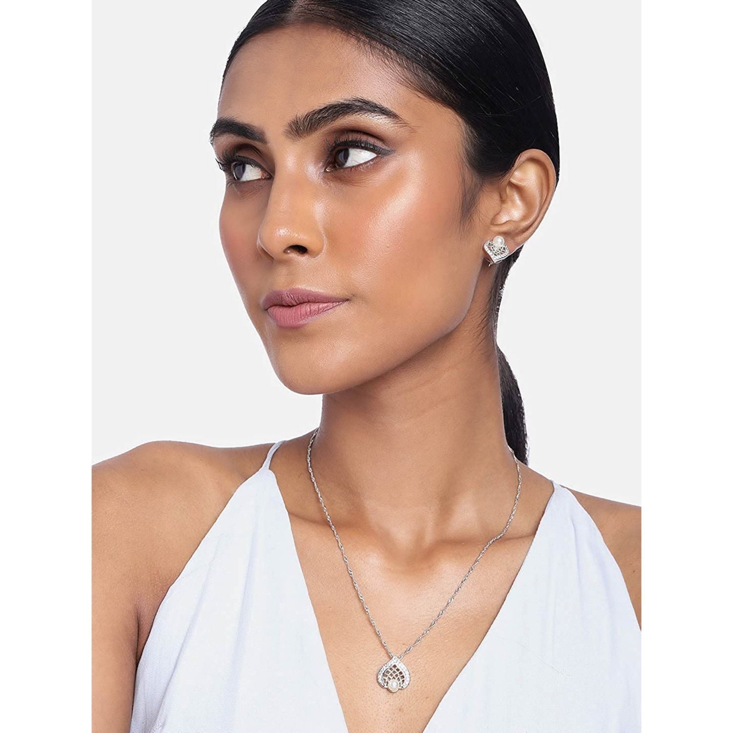 Silver Cubic Zirconia Pendant Set & Adjustable Bracelet