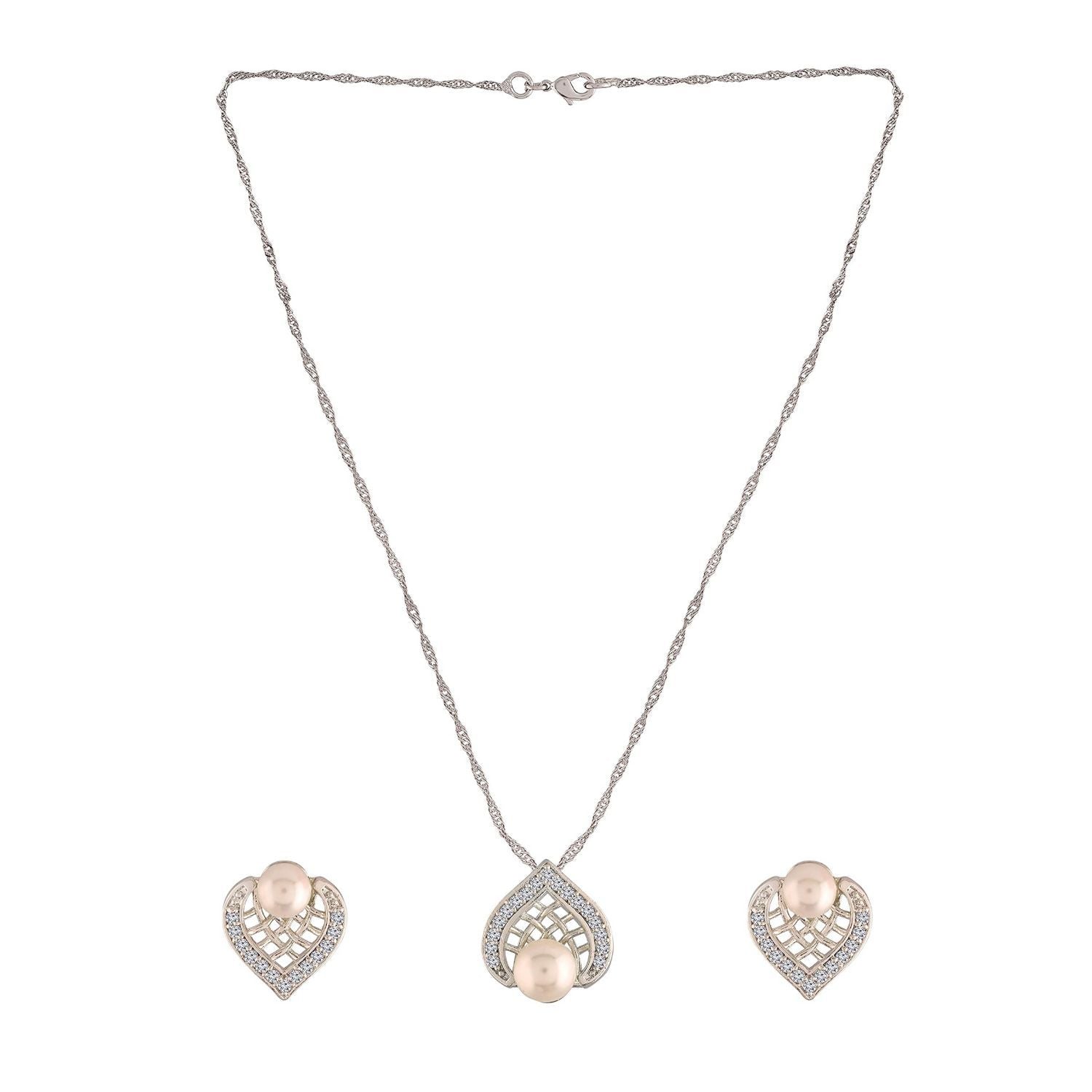 Silver Cubic Zirconia Pendant Set & Adjustable Bracelet