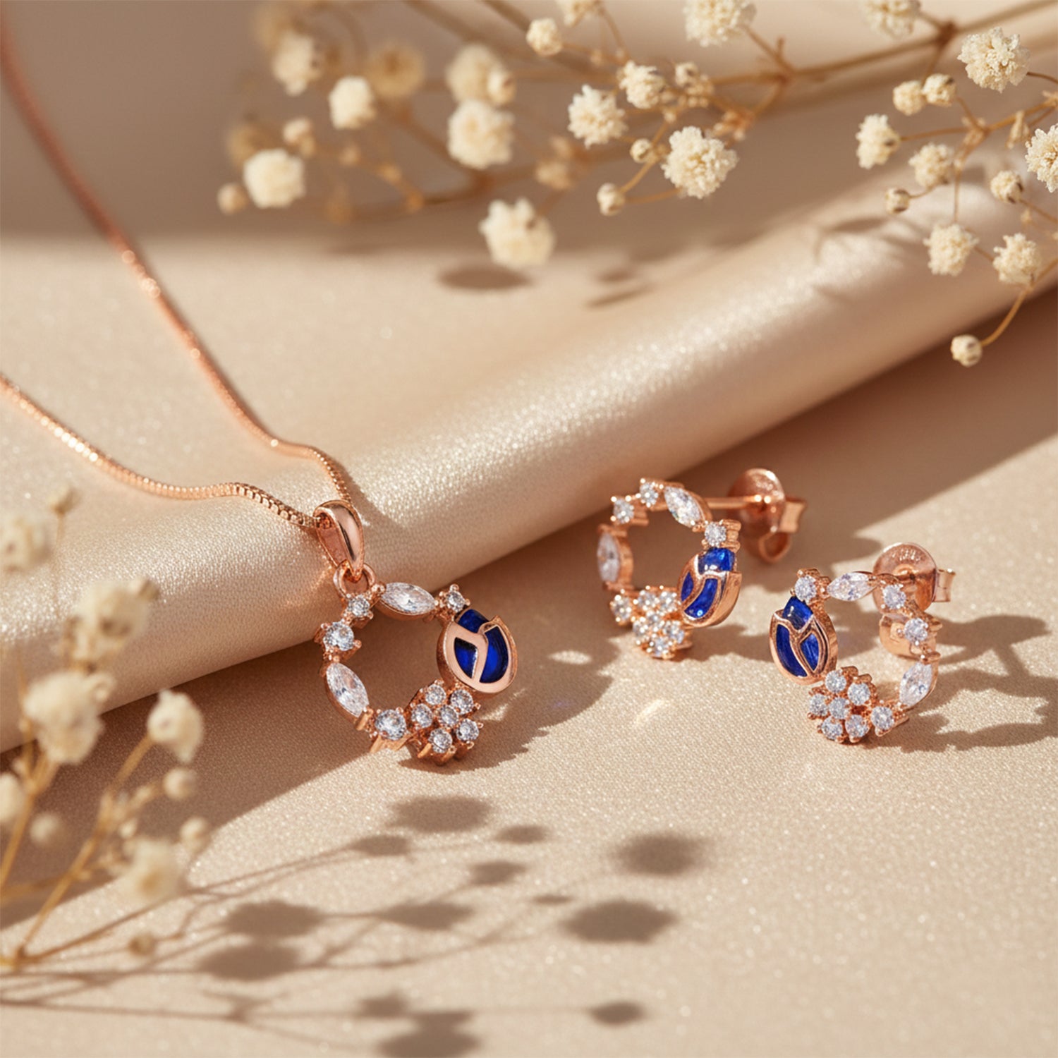 Ella Azure Blue stone Charm Necklace Set