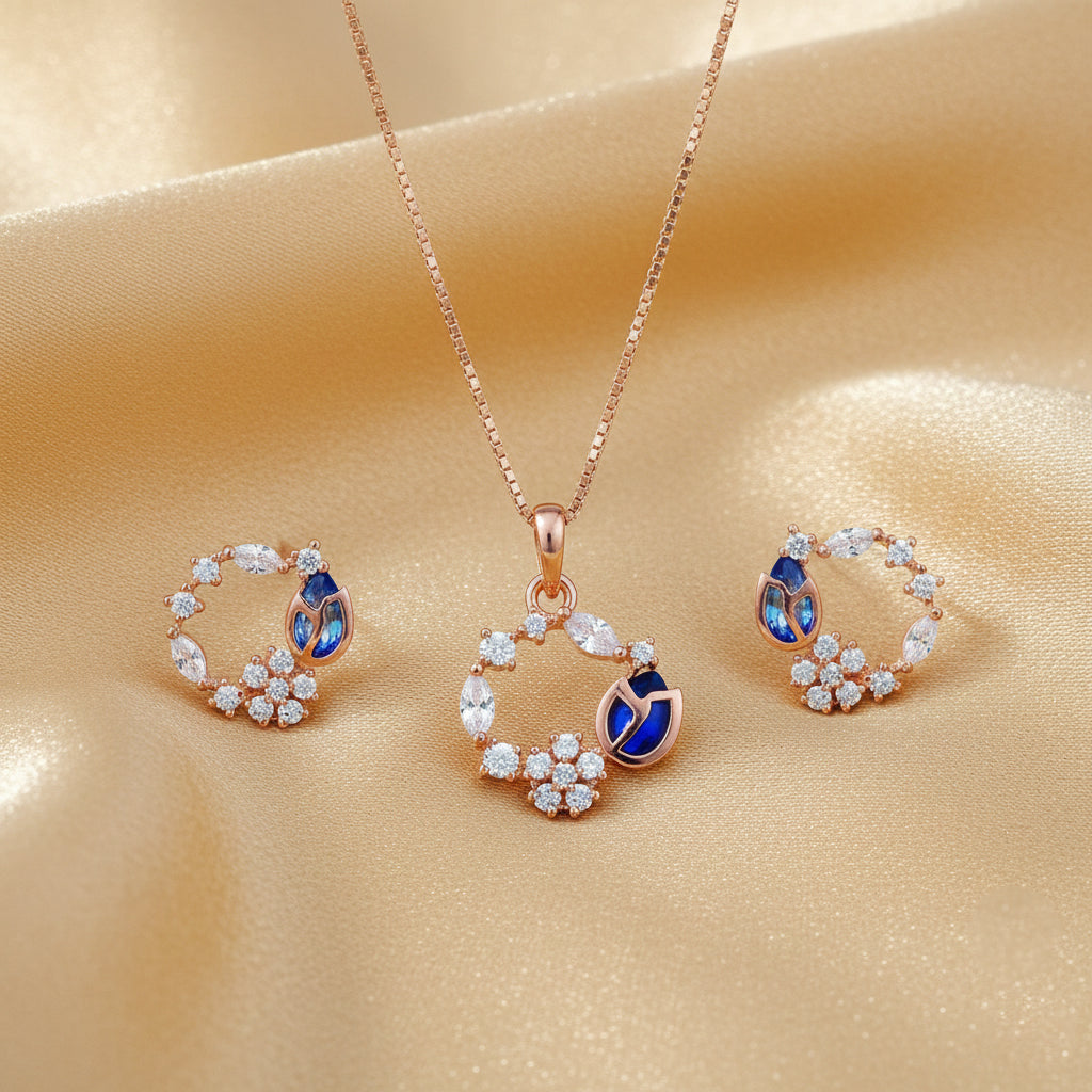 Ella Azure Blue stone Charm Necklace Set