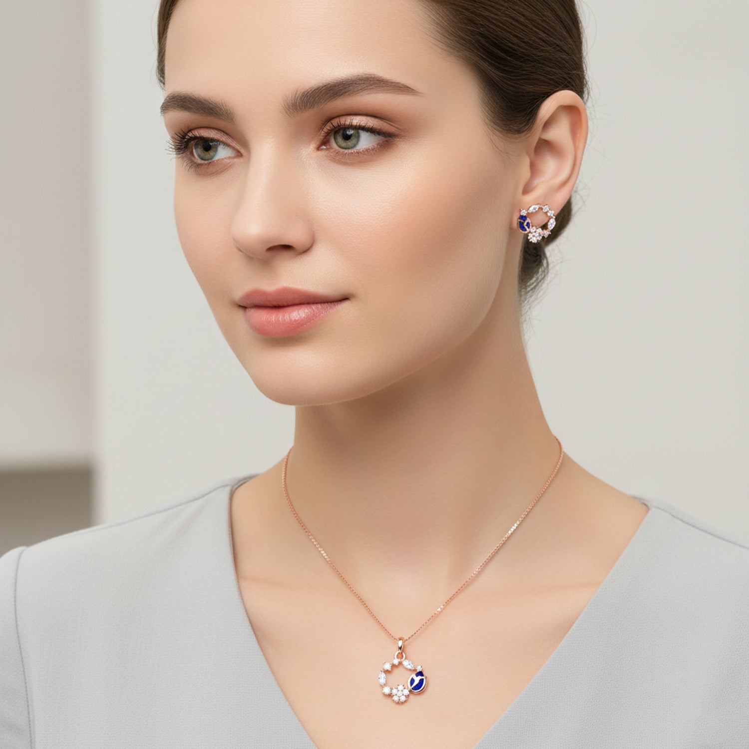 Ella Azure Blue stone Charm Necklace Set