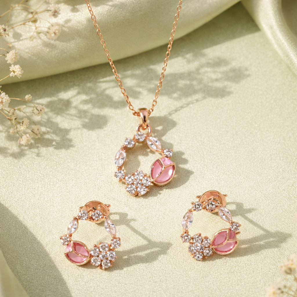 Ella Azure Peach stone Charm Necklace Set