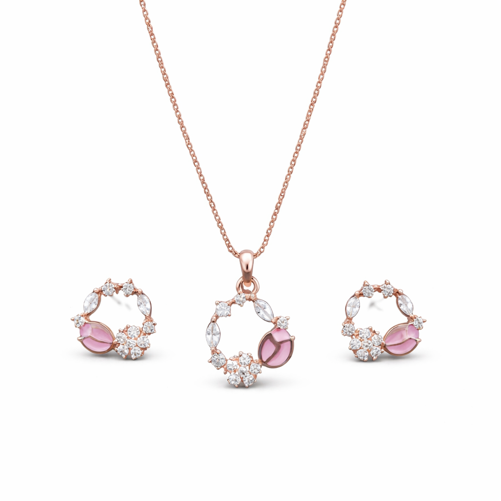 Ella Azure Peach stone Charm Necklace Set