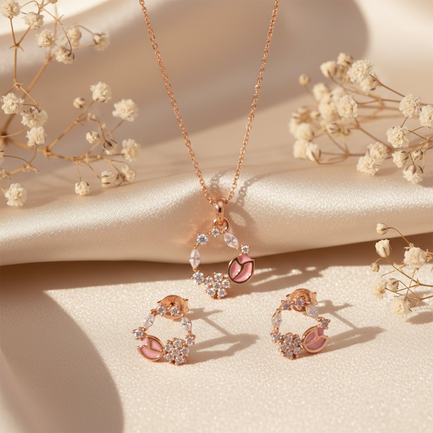 Ella Azure Peach stone Charm Necklace Set