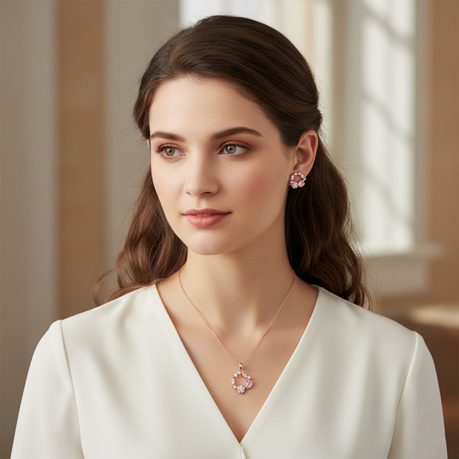 Ella Azure Peach stone Charm Necklace Set