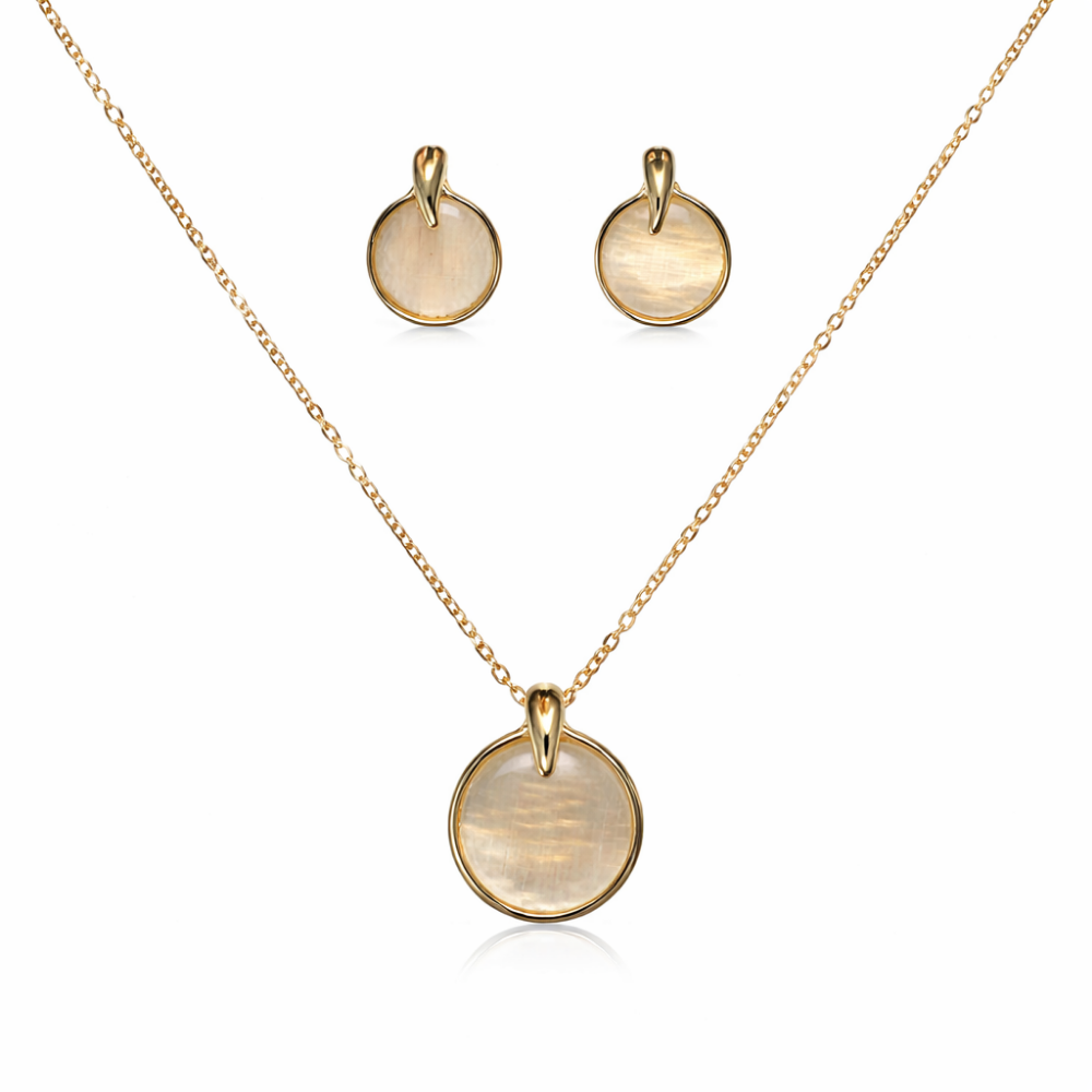 Lily- Gold-Tone Round Pendant Necklace & Stud Earrings Set