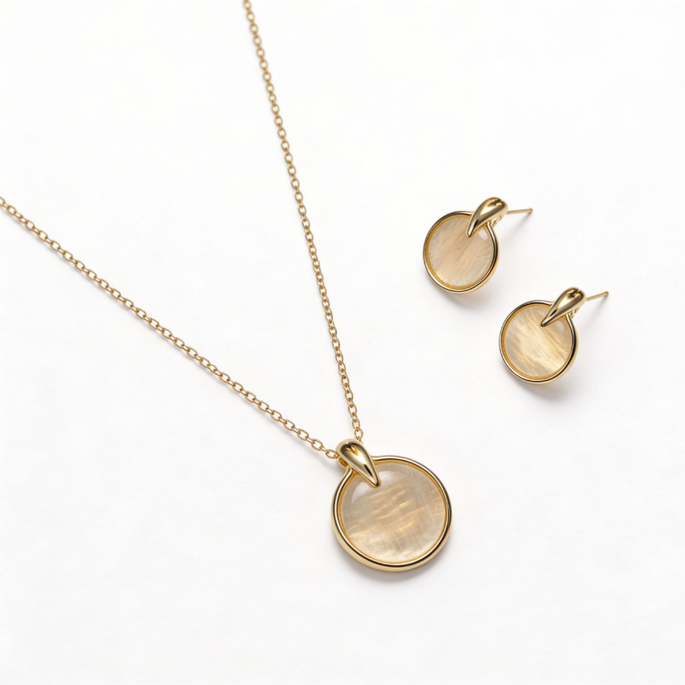 Lily- Gold-Tone Round Pendant Necklace & Stud Earrings Set