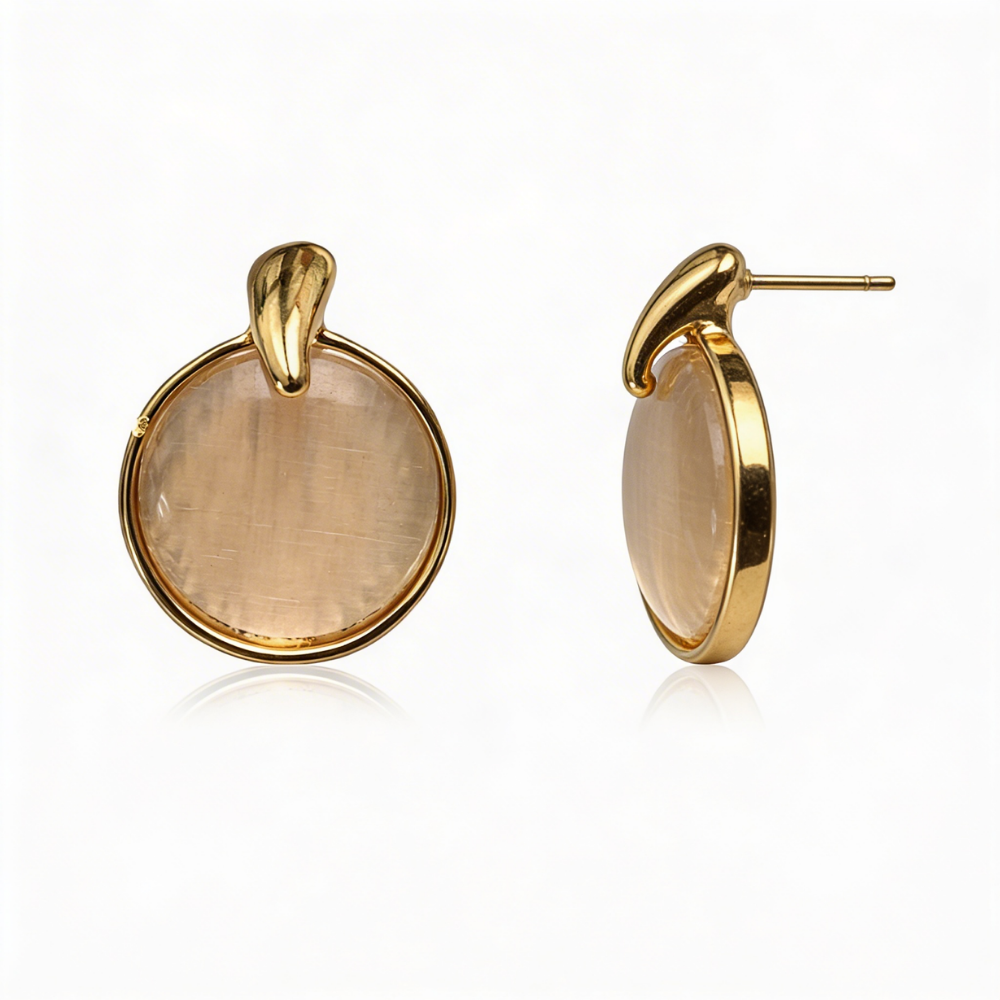 Lily- Gold-Tone Round Pendant Necklace & Stud Earrings Set