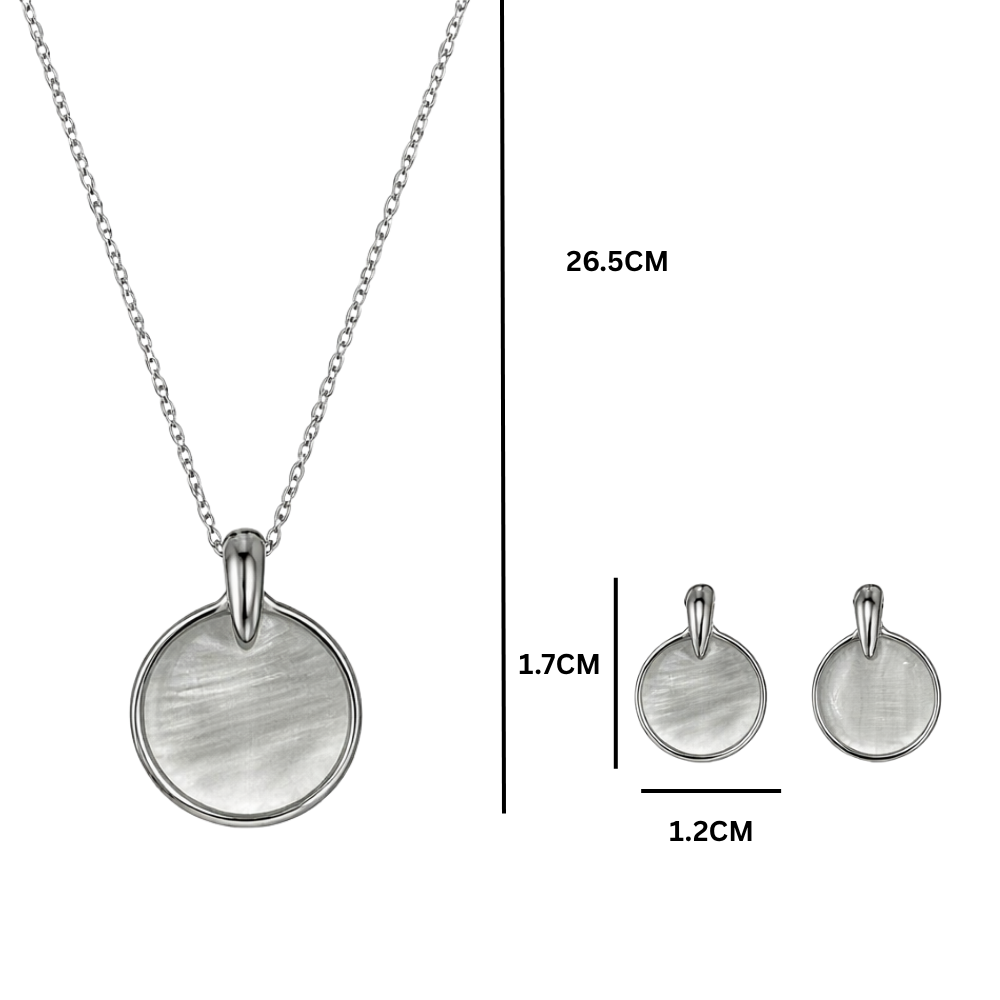 Lily- Silver-Tone Round Pendant Necklace & Stud Earrings Set