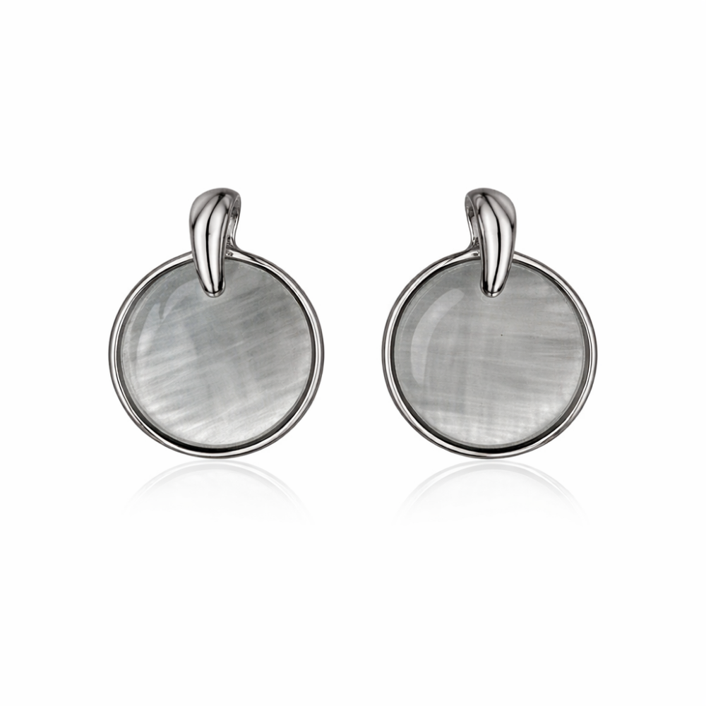 Lily- Silver-Tone Round Pendant Necklace & Stud Earrings Set